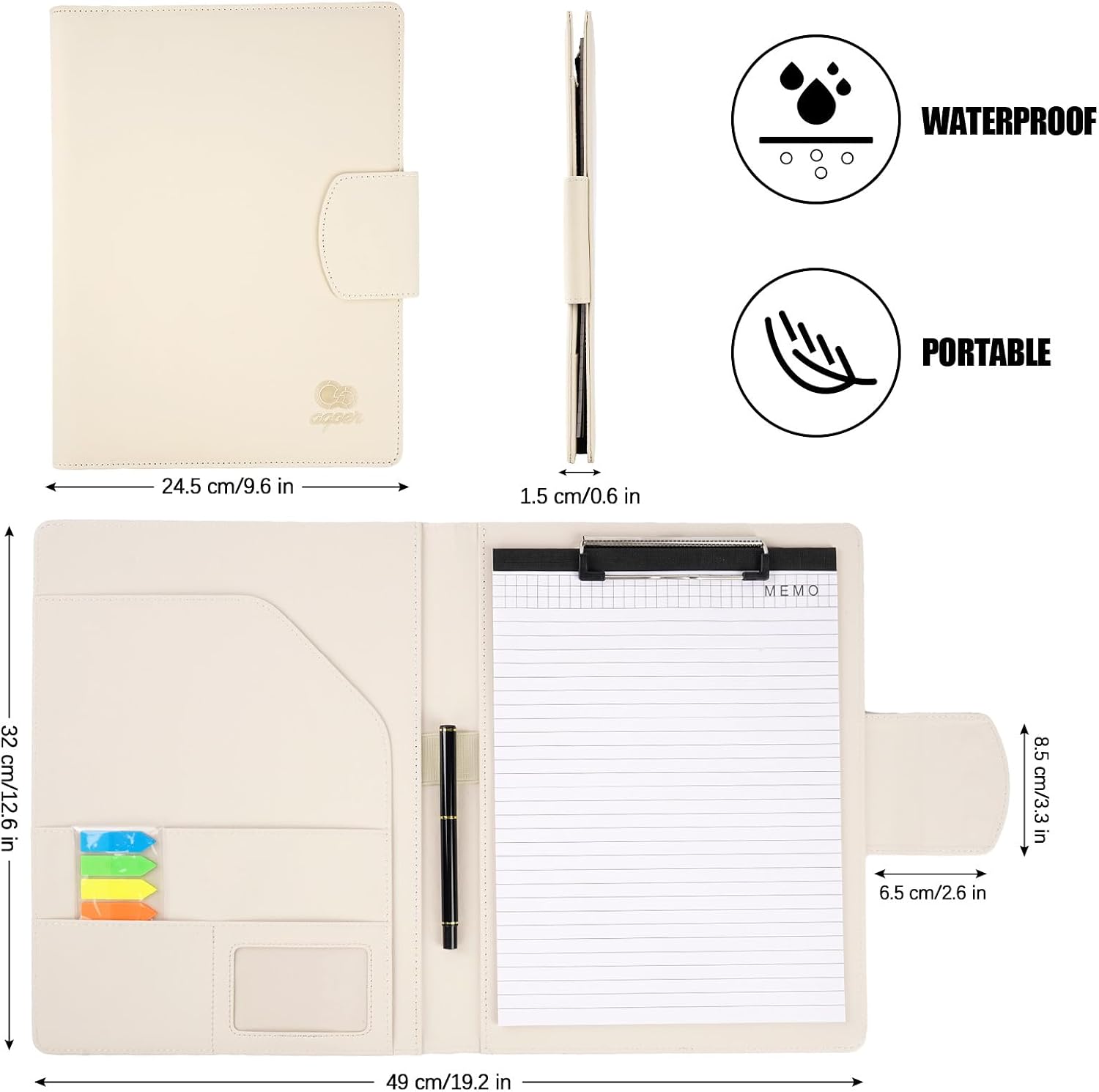 Detalle de Agoer Porte-Bloc A4 en Cuir avec Fermeture Magnétique – Beige