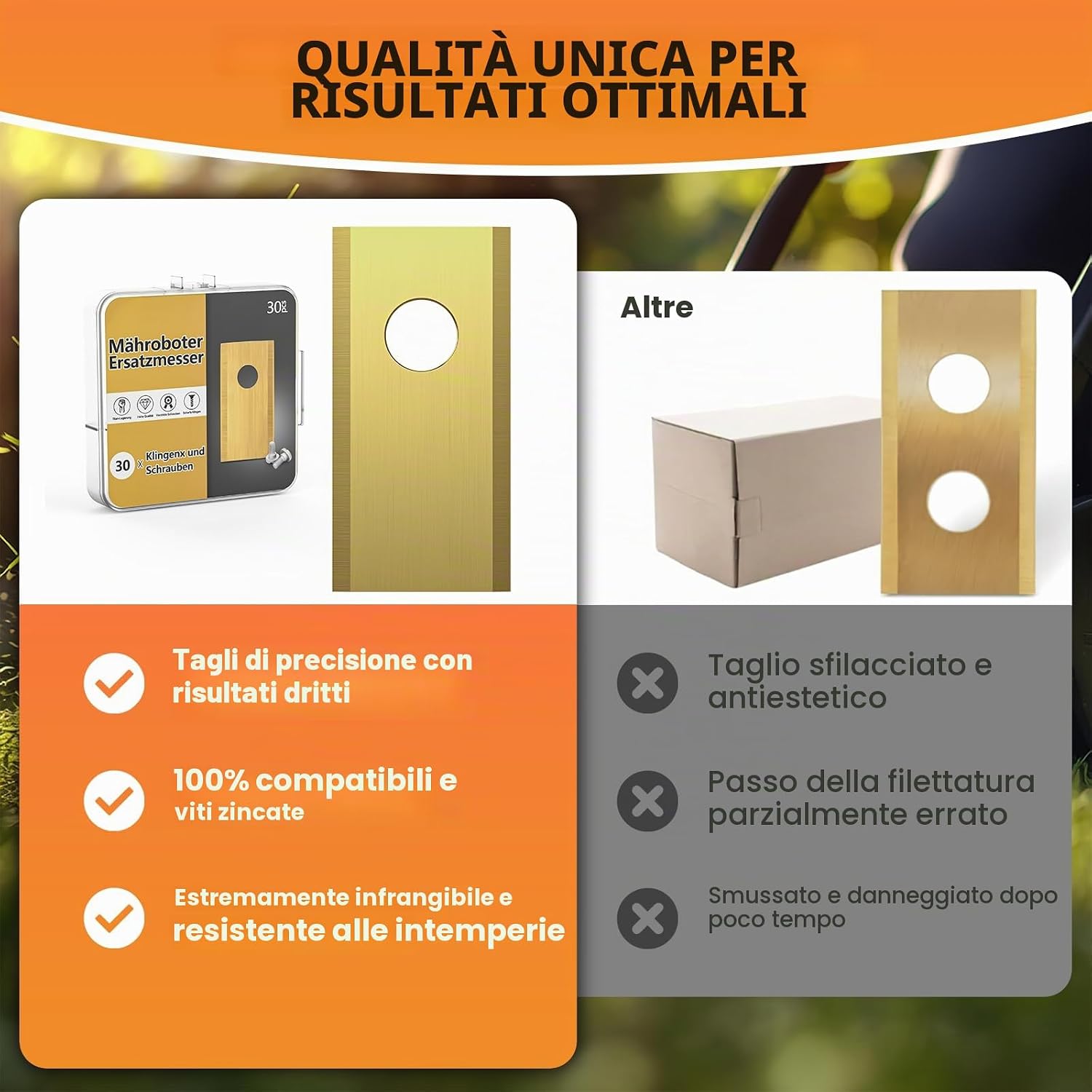 Detalle 2 de TBoonor 30 Lame Robot tagliaerba – Lama in acciaio inox/titanio per Worx, Landxcape, Zoef ed Einhell