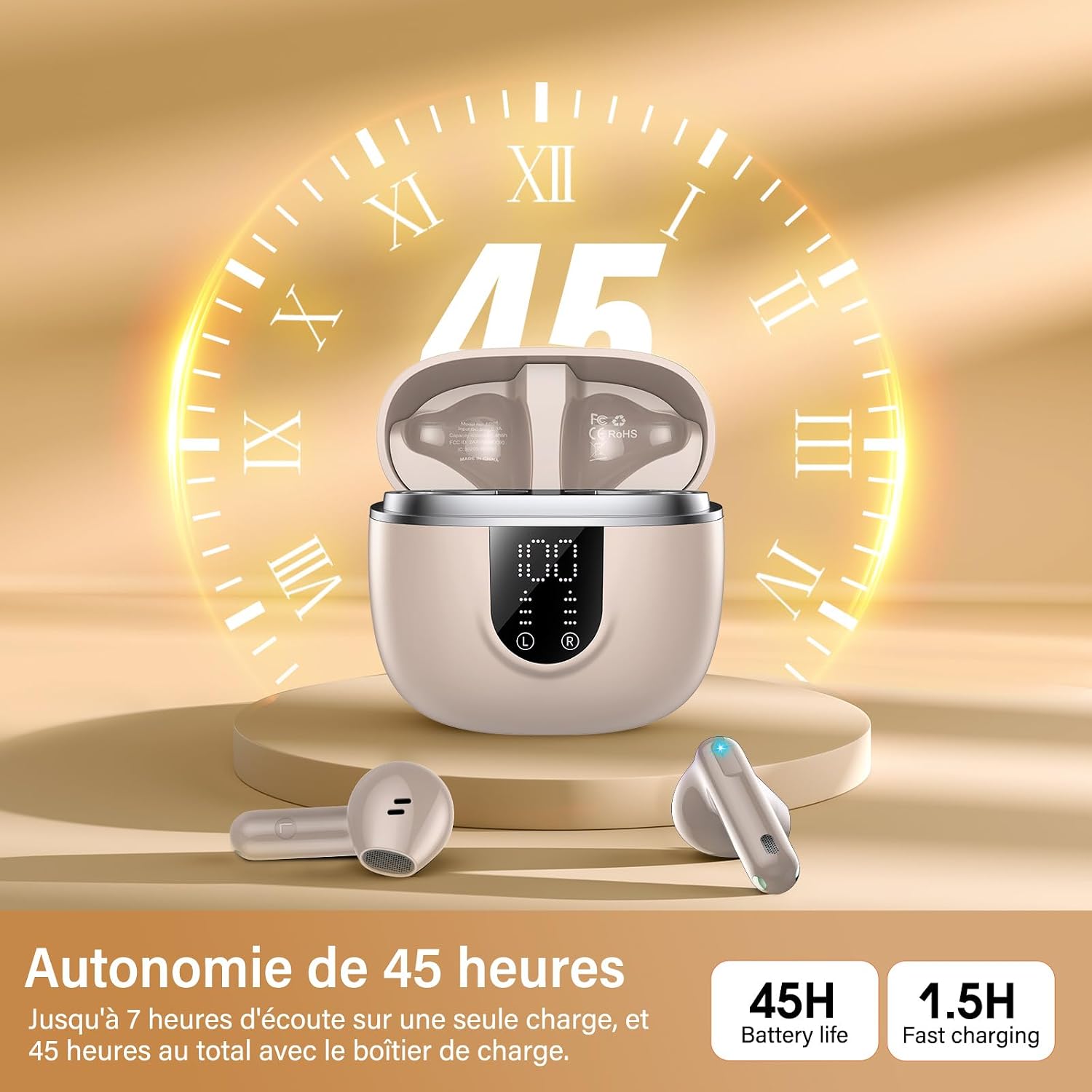 Detalle de Écouteurs Bluetooth BD88 sans fil 5.4 – Hi‑Fi, ANC Ambiant ENC, 45 h total