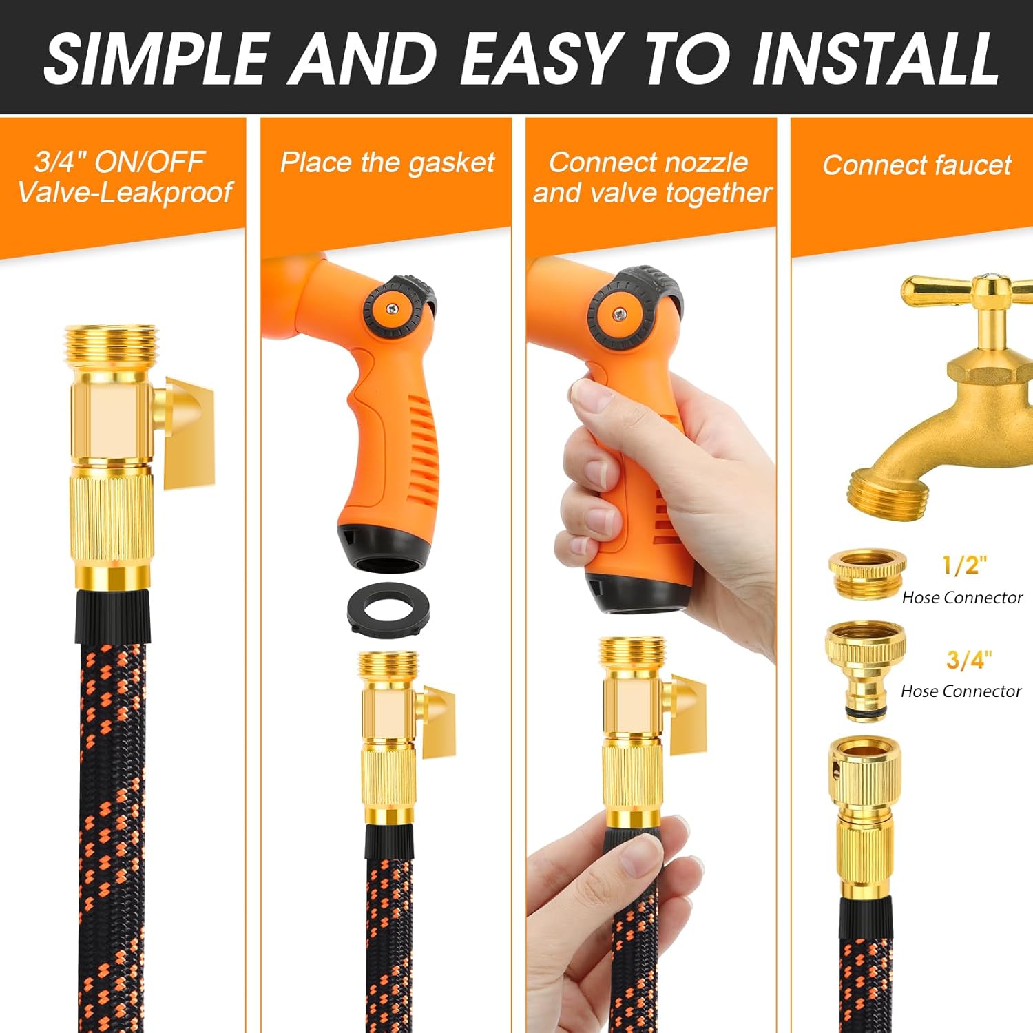 Detalle de Expandable Garden Hose 100FT with 10-Function Spray Gun and Brass Fittings