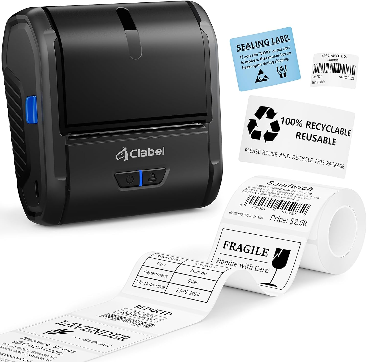 Detalle de CLABEL S1 Etichettatrice Bluetooth: stampante termica portatile per etichette 20–75 mm, autonomia 2200 mAh