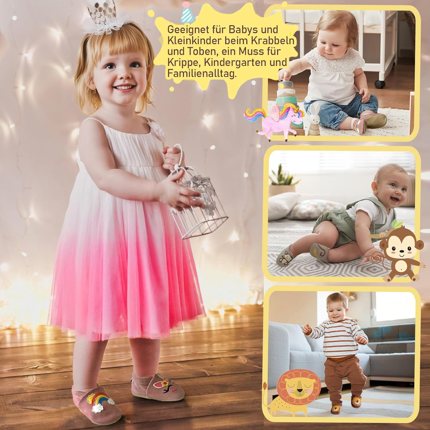 Thumbnail 5 de Aiseyi chaussons pour bébé en cuir souple antidérapants avec élastique