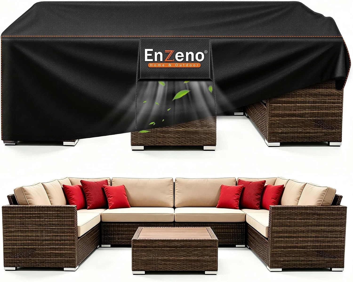 Detalle de Enzeno 280X210X71cm Patio Furniture Cover, Black Oxford Fabric