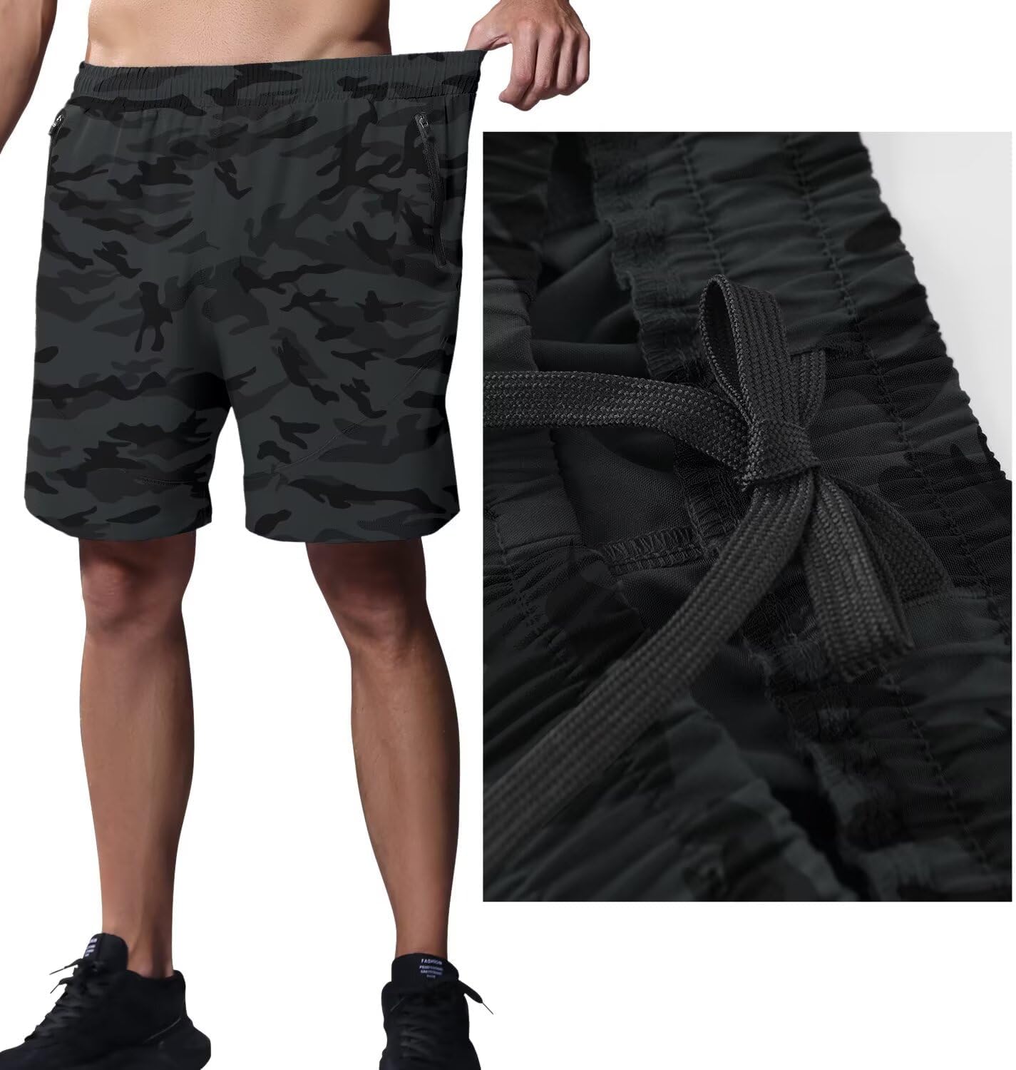 Thumbnail 4 de HMIYA Herren-Sportshorts schnelltrocknend mit Reißverschlusstaschen für Workout & Laufen