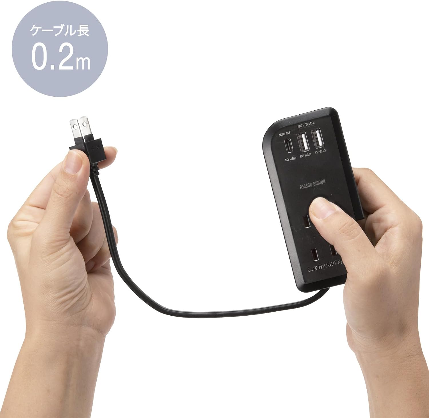 Detalle 1 de サンワサプライ TAP-MCU3BK 電源タップ PD33W・コード巻き取り式・AC3個口
