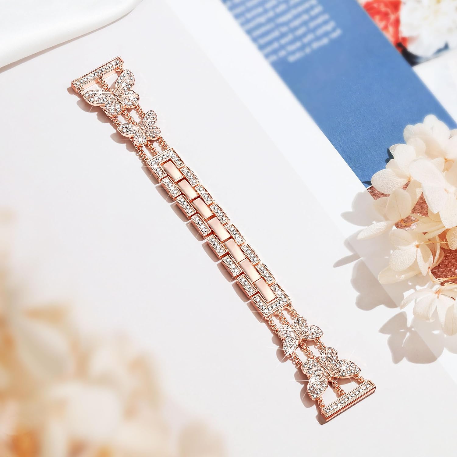 Detalle de Ocaer Bling Metal Watch Strap for Samsung Galaxy Watch Series (20mm) — Women’s 40mm–44mm and 43mm–47mm, with Butterfly Rhinestones