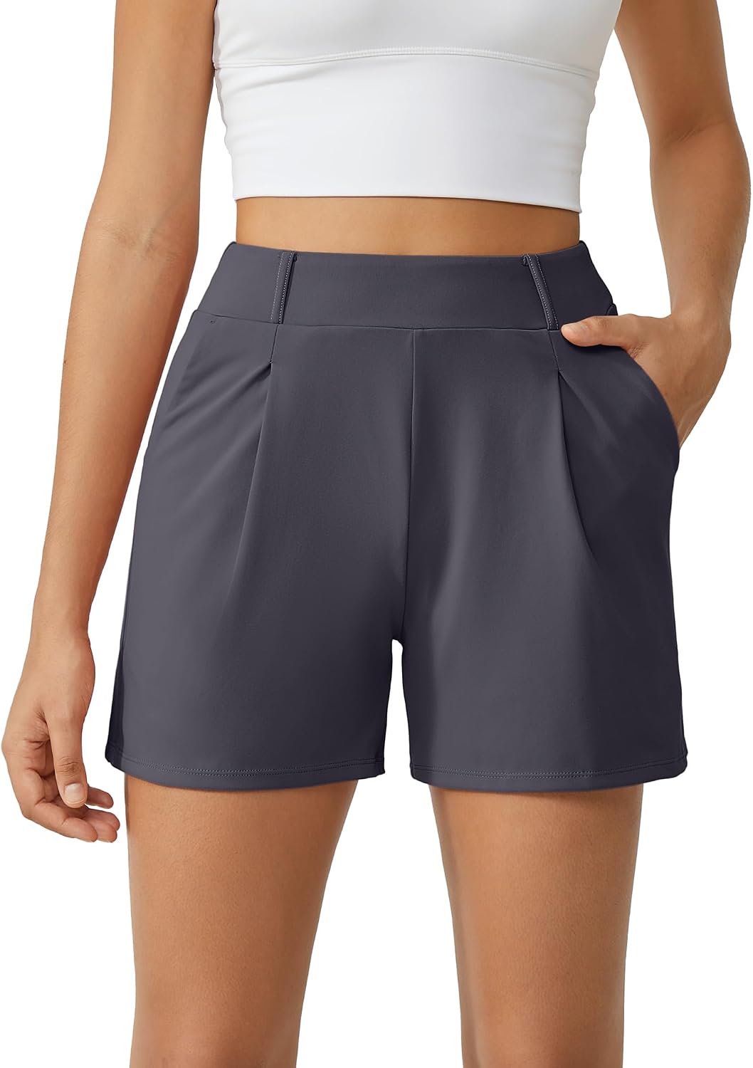 Thumbnail 6 de G4Free Damen Shorts mit Taschen – Hoch taillierte, weite Beinform Sporthose für Alltag und Freizeit