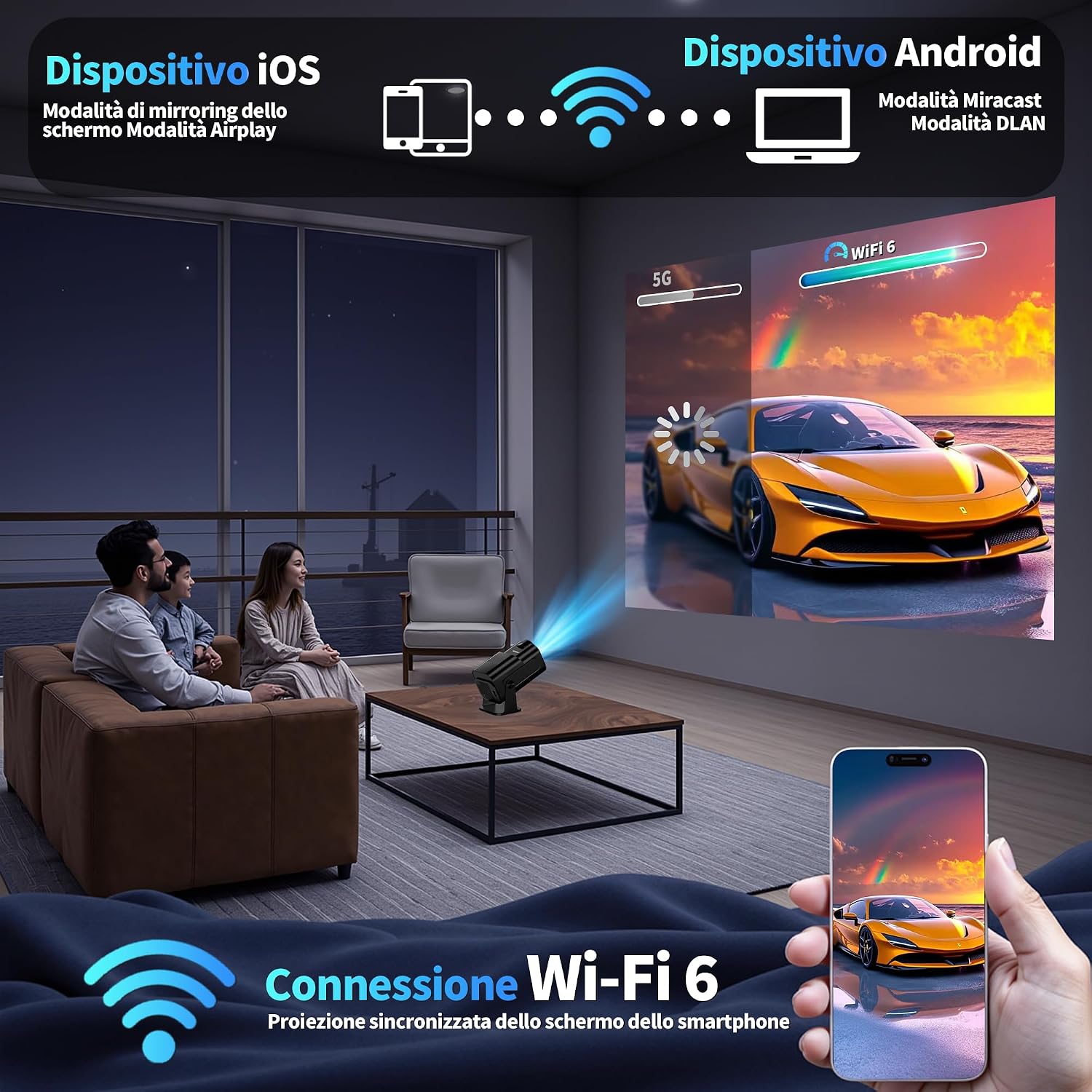 Thumbnail 6 de Proiettore [App integrata & 2026 Upgraded] 1080P/4K con WiFi 6 e Bluetooth 5.2 – Nero