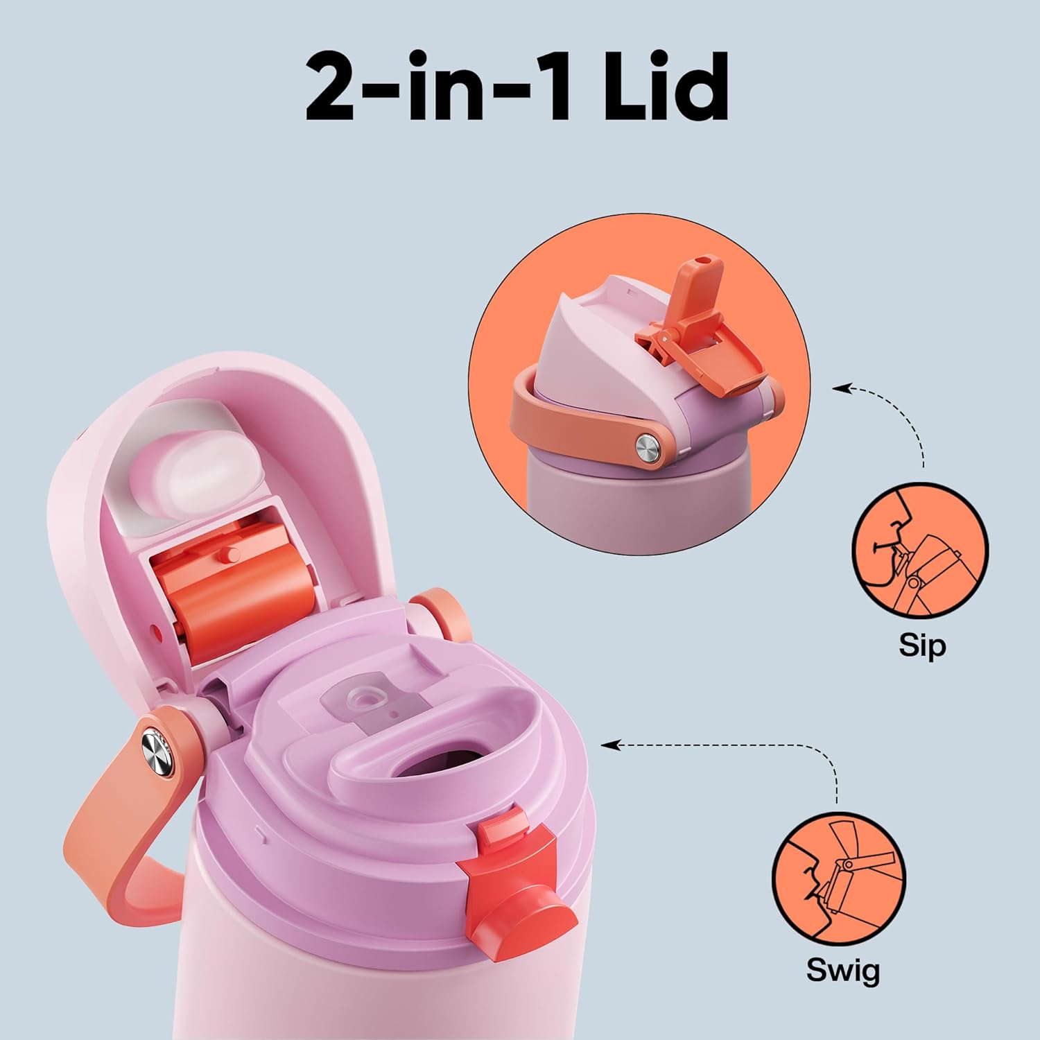 Thumbnail 2 de Encool Insulated Water Bottle with Straw - 24 oz Stainless Steel (Lily-Red)