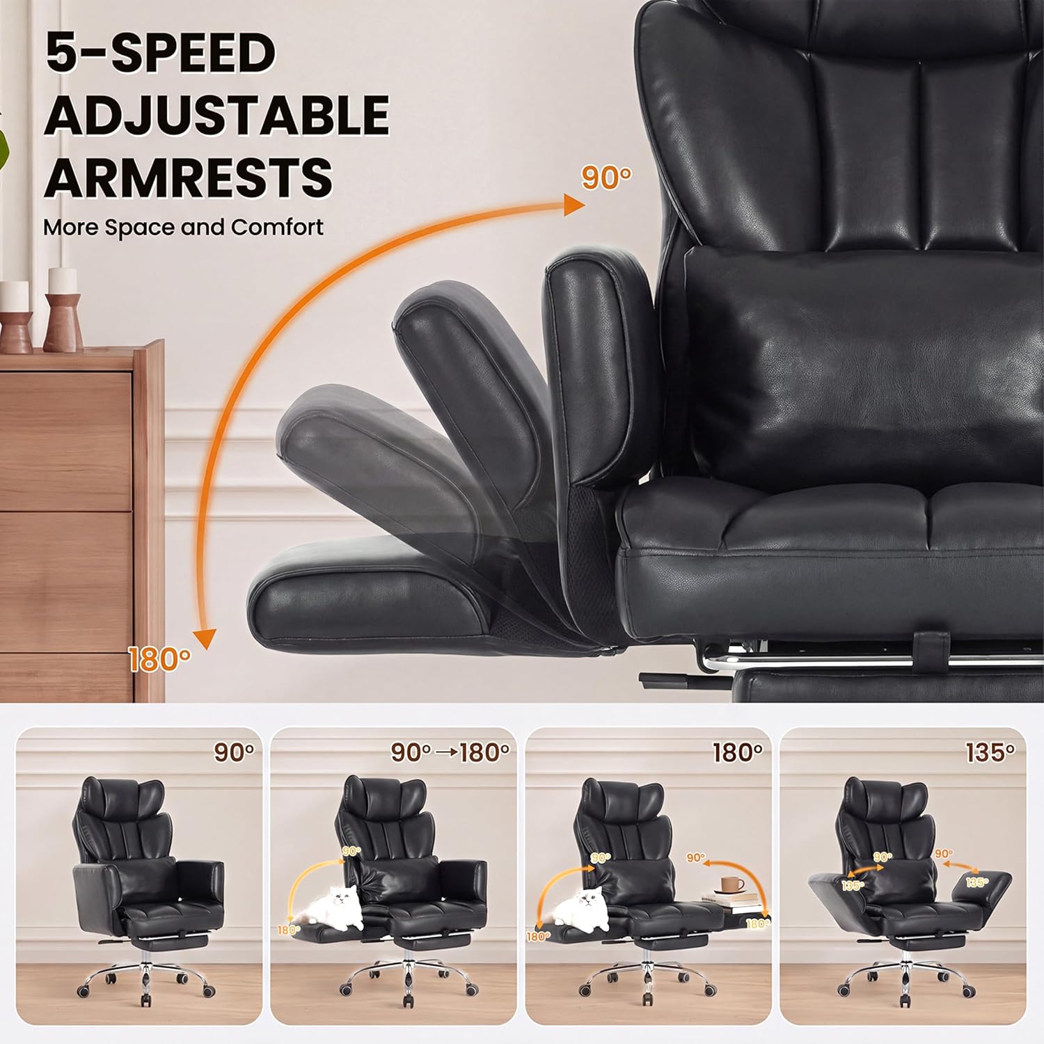 Detalle de MALOL OCS32 Big and Tall Office Chair with Footrest, Flip Arms and Recline