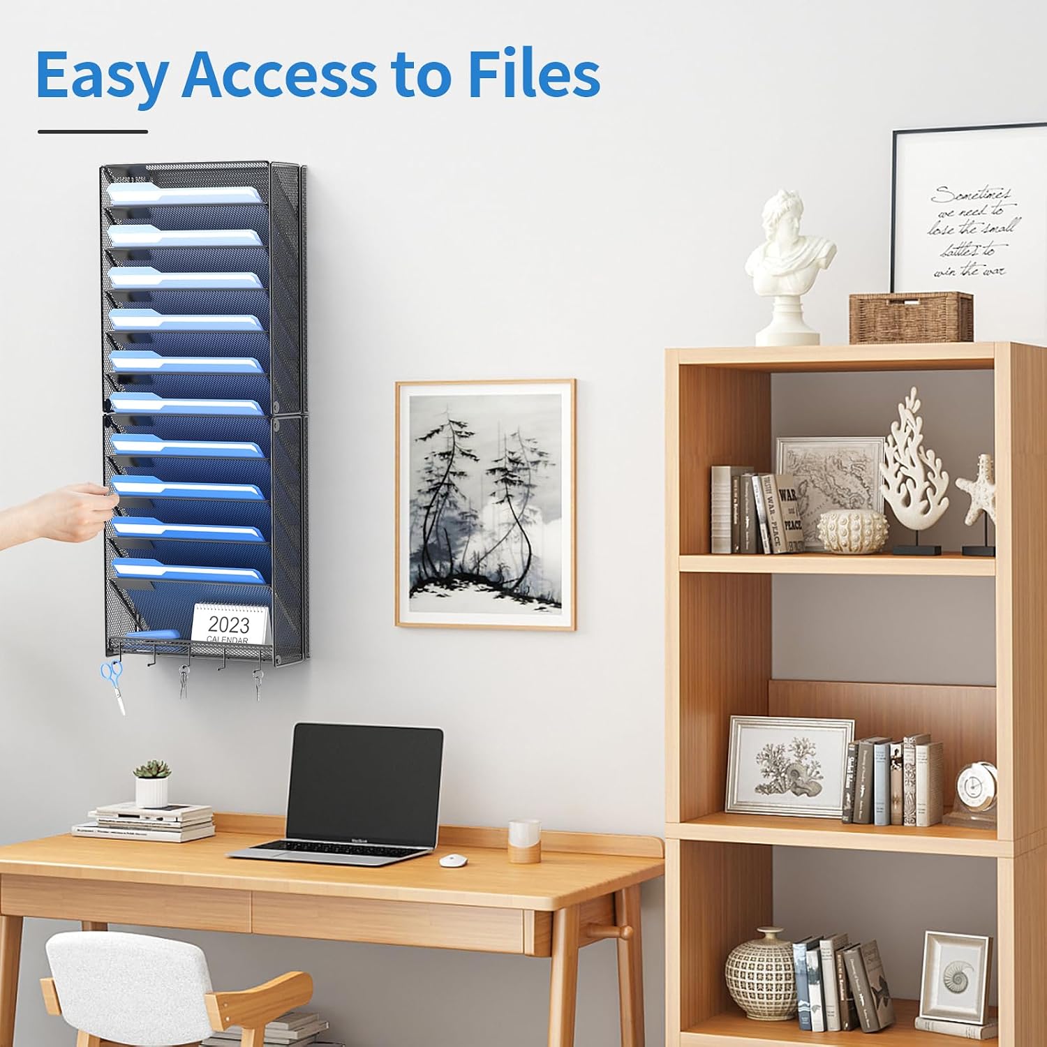 Detalle de OUTWOLF OF28 12-Tier Wall File Organizer with Hooks, Black Metal Mesh