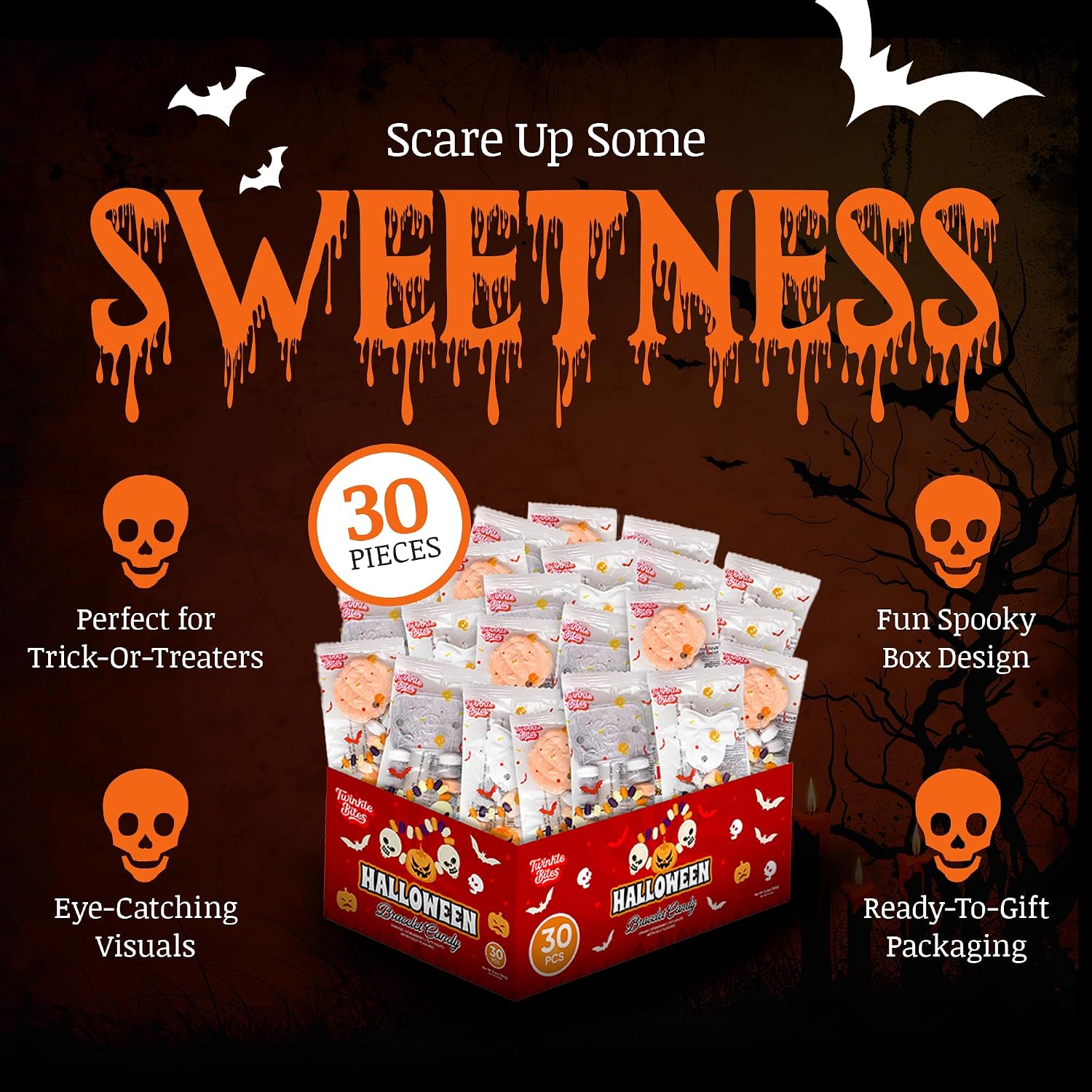 Detalle 2 de Twinkle Bites Halloween Candy Bracelets, 30 Individually Wrapped Treats