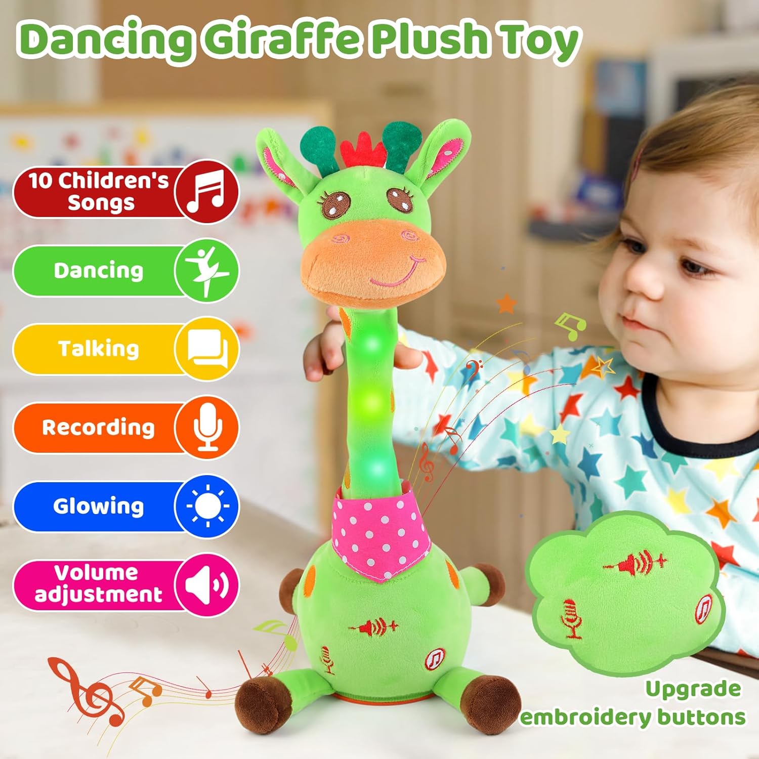 Thumbnail 2 de Sprechender Giraffe Spielzeug von seOSTO – Tanzende Kuscheljiraffe mit Lautstärkeregler und Aufnahmefunktion