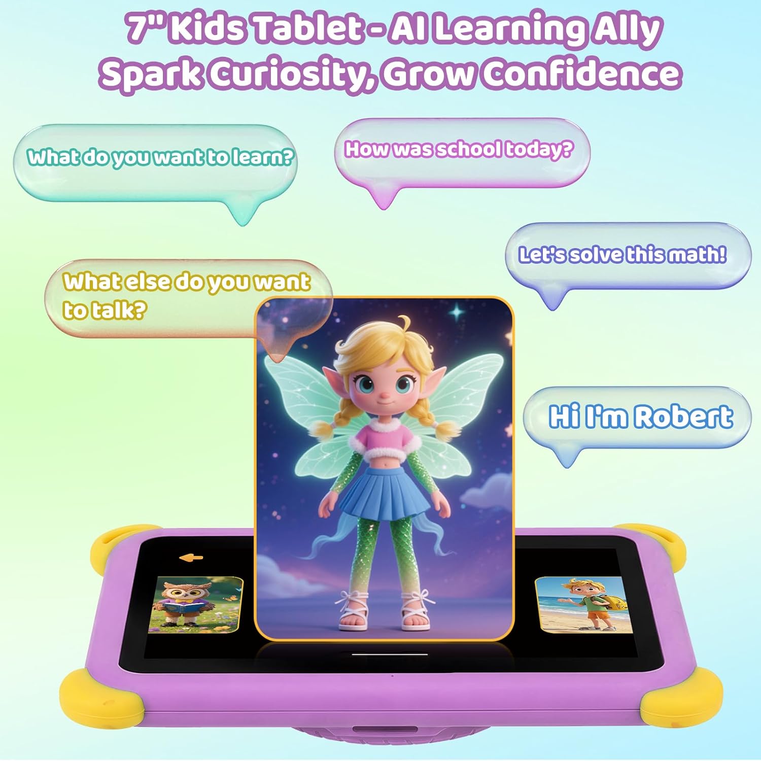 Thumbnail 2 de Kids Tablet 7 inch Android 15 with Parental Control, AI Dual Cameras & Learning (Purple, WiFi 6/BT 5.3)