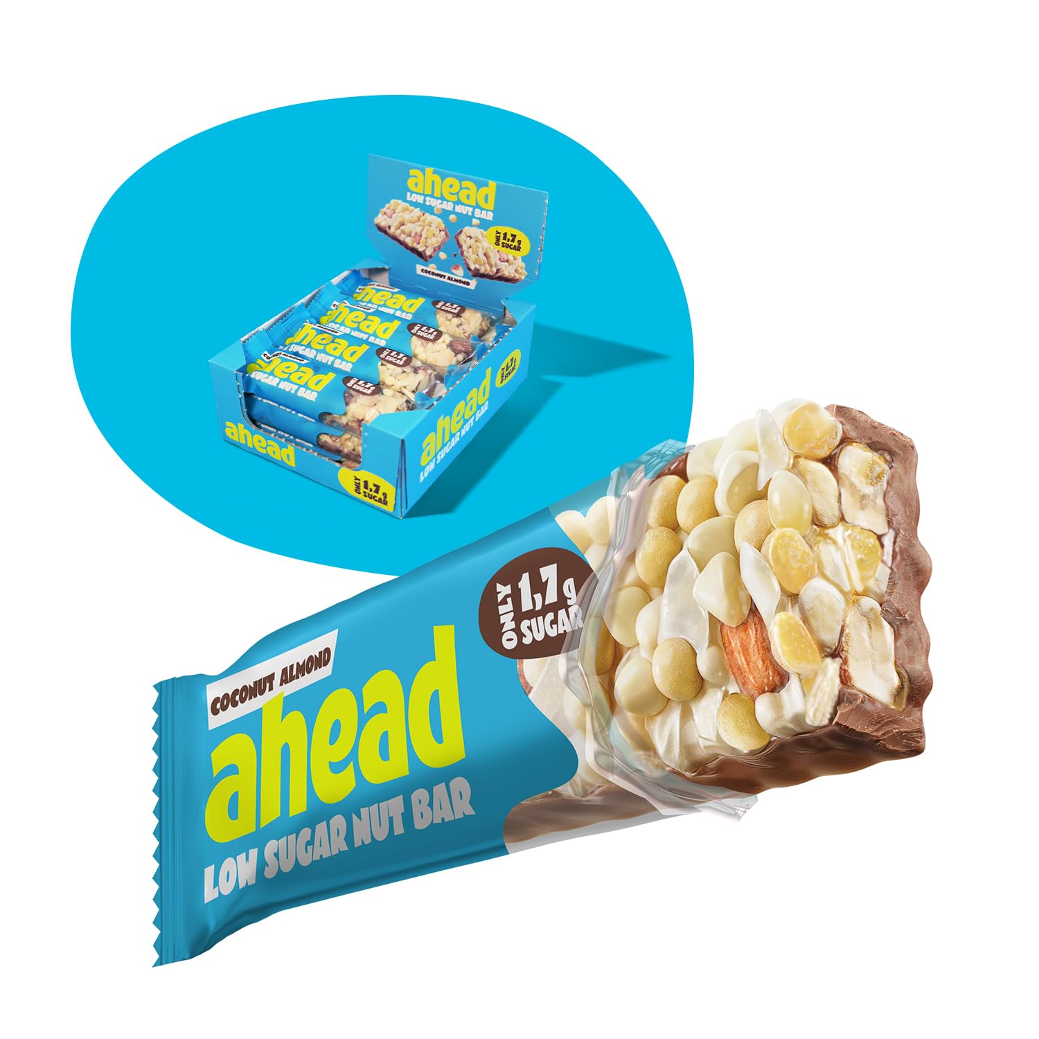 Detalle de AHEAD Low Sugar Nut Bar Nussriegel 12×35g mit 1,7g Zucker pro Riegel 🍫