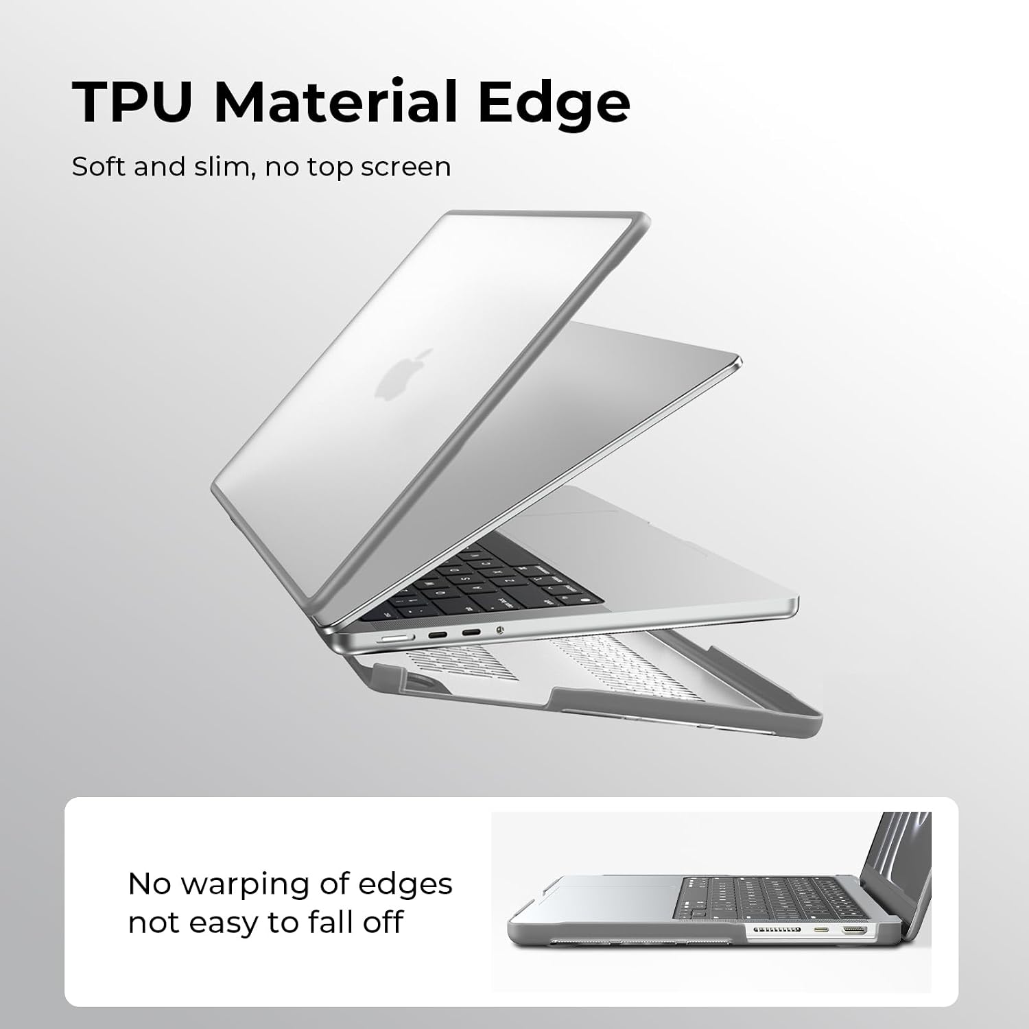 Detalle 2 de BlueSwan Hülle für MacBook Pro 14 Zoll (2021–2026) — TPU-Rahmen, matte Anti-Fingerprint Schutzhülle in Grau