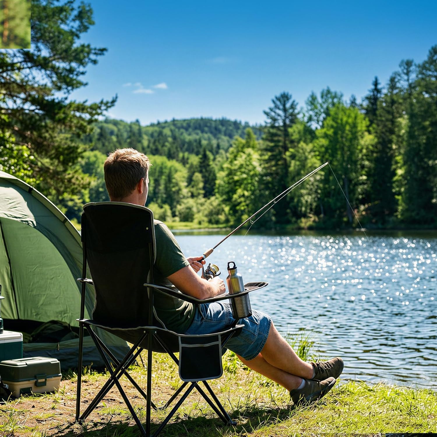 Detalle de Romswi OCC-1424-R-N1 Folding Camping Chair Set, 4-Can Coolers, Cup Holders