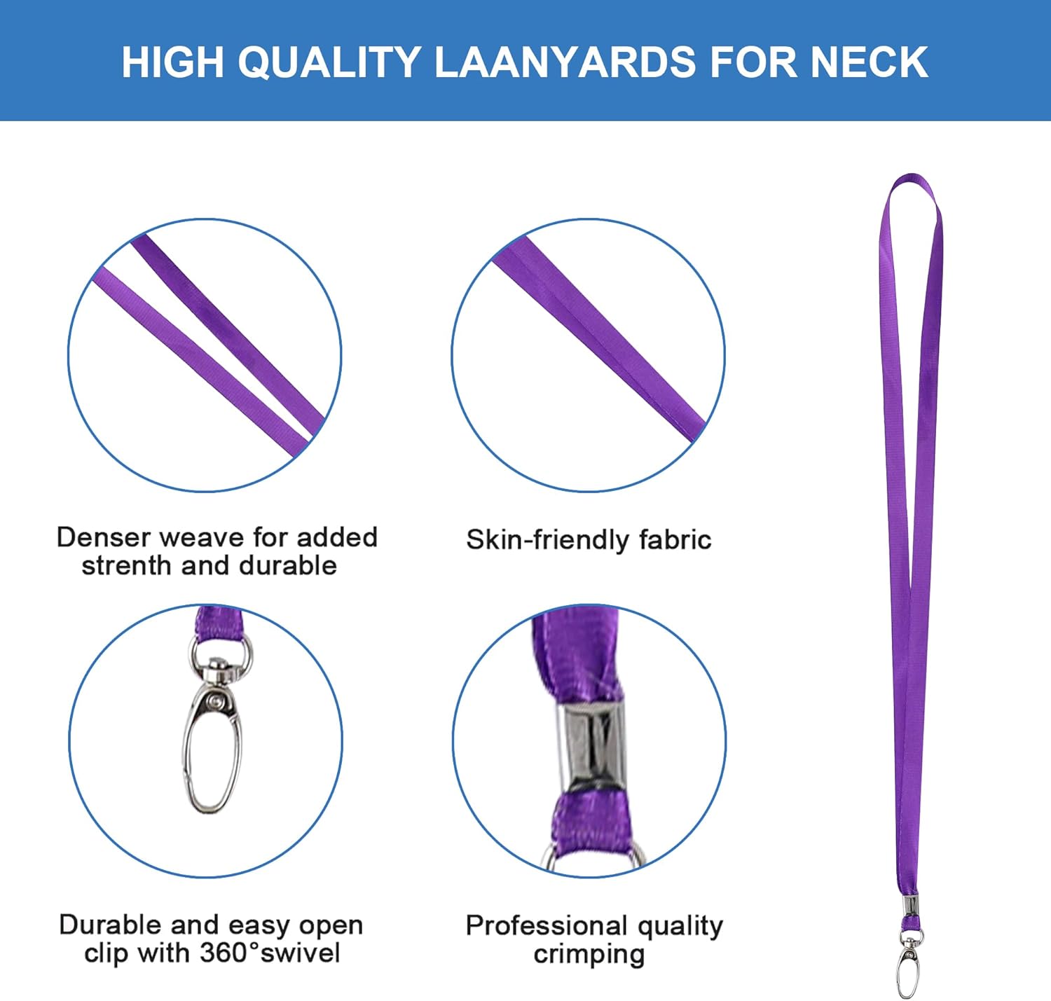Thumbnail 1 de ROSSHINE 100 Purple Nylon Lanyards (46cm) with 360° Swivel Hook