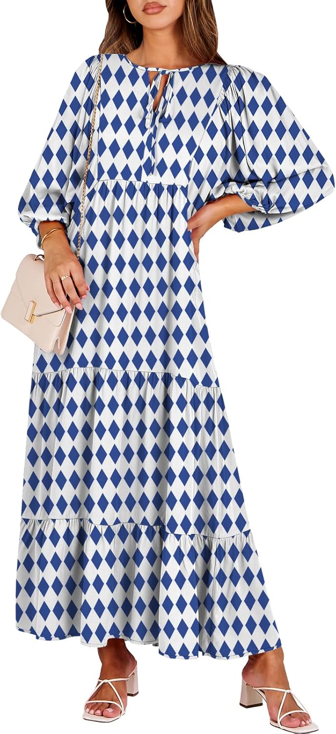 Detalle de ANRABESS Womens Boho Maxi Dress V‑Neck 2026