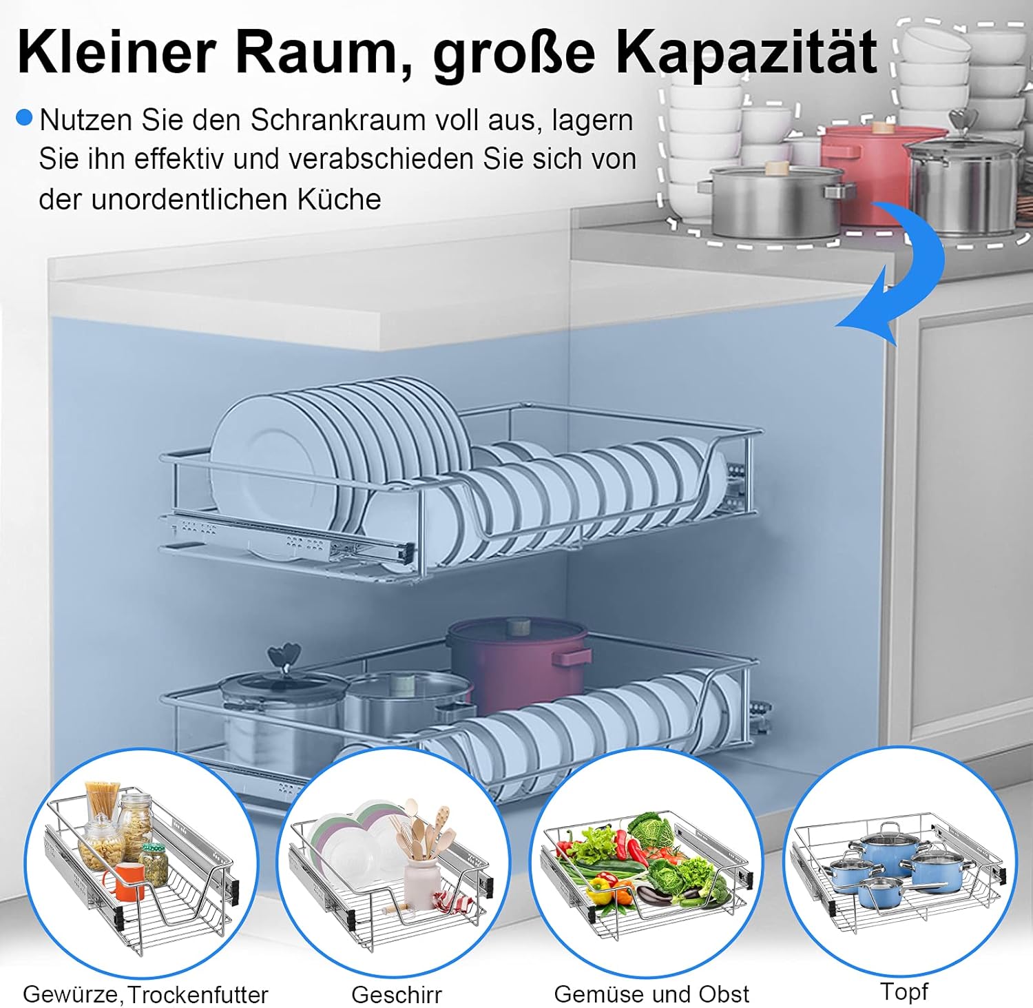 Detalle 2 de UISEBRT 2er-Set Küchenschublade / Teleskopschublade für 60 cm Schrankbreite (Vollauszug)