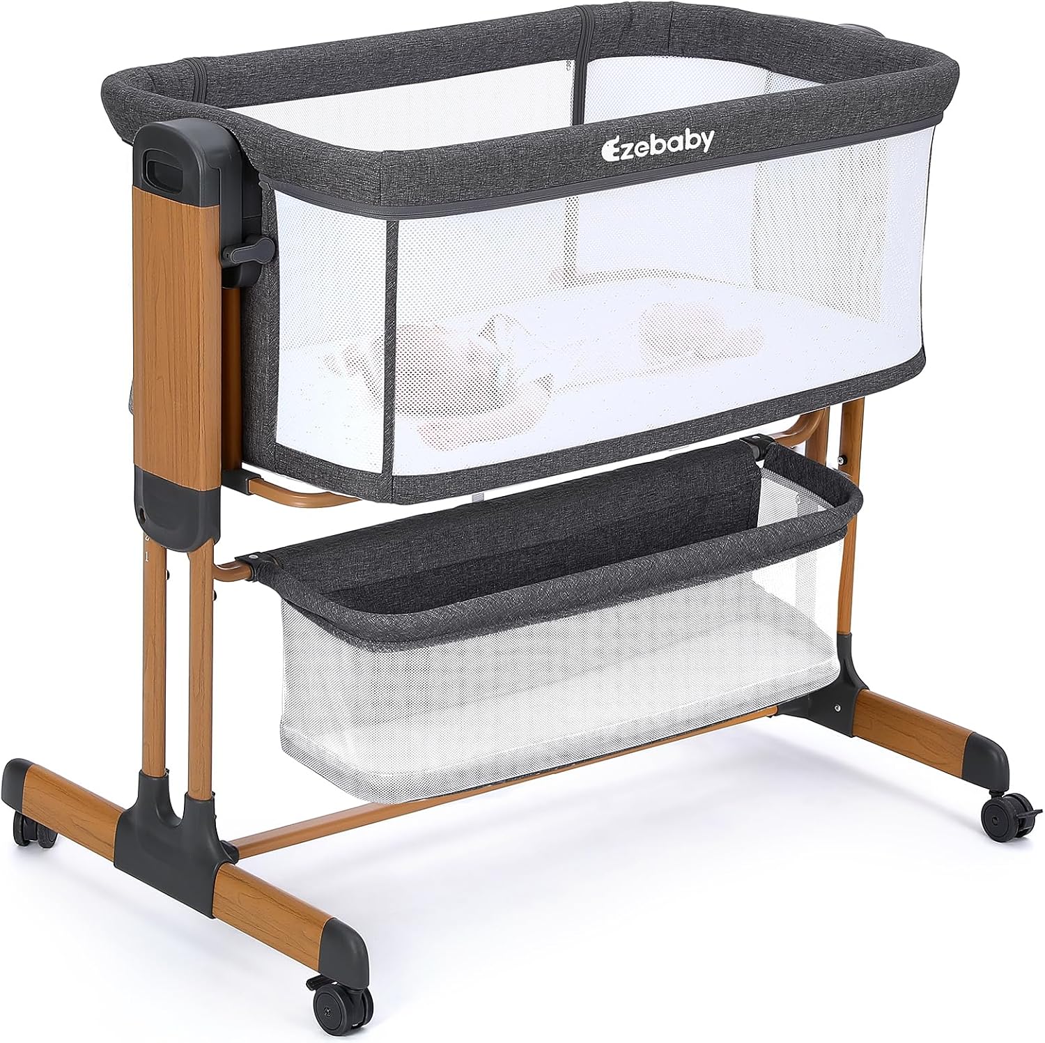 Detalle de Ezebaby OD-B6 3-in-1 Baby Bassinet with Rocking Mode, Mesh Sides and Wheels