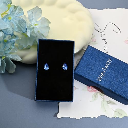 Thumbnail 6 de Weviway Sterling Silver Blue Sapphire Teardrop Stud Earrings