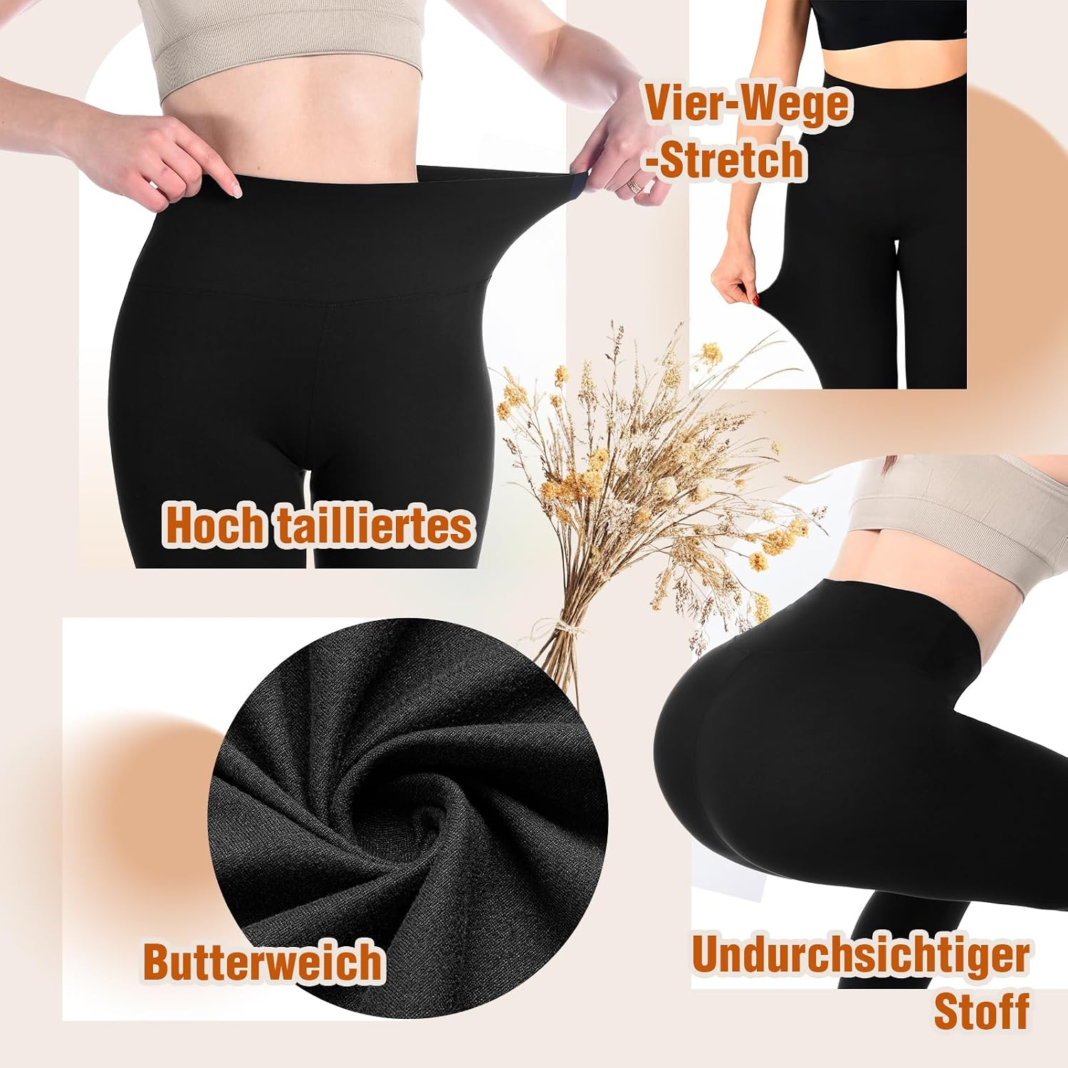 Detalle de Sanpetix Hochtaillierte Soft-Leggings Damen – Blickdichte, dehnbare Hose für Fitness und Alltag