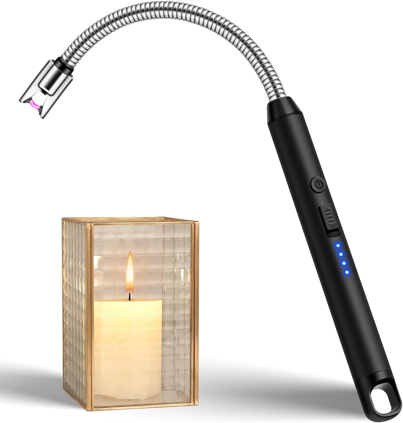 Detalle de LcFun staafaansteker met flexibele hals, winddichte elektrische boog en USB-opladen