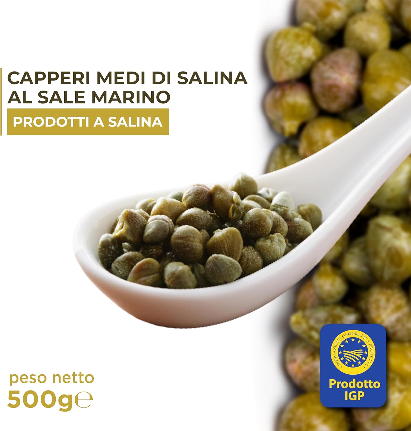 Detalle de RACILIA Capperi Medi Sotto Sale DOP Isole Eolie – Lavorazione Artigianale Siciliana 100% Italiani
