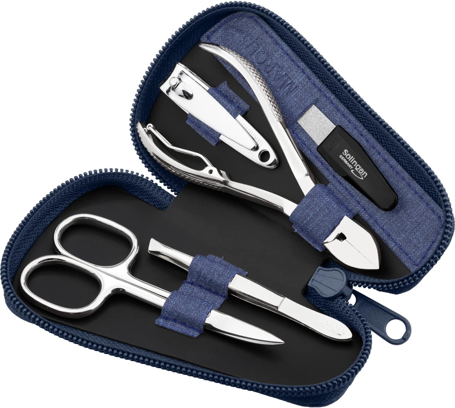 Detalle de marQus kit manucure pédicure professionnel 5pcs – étui cuir synthétique