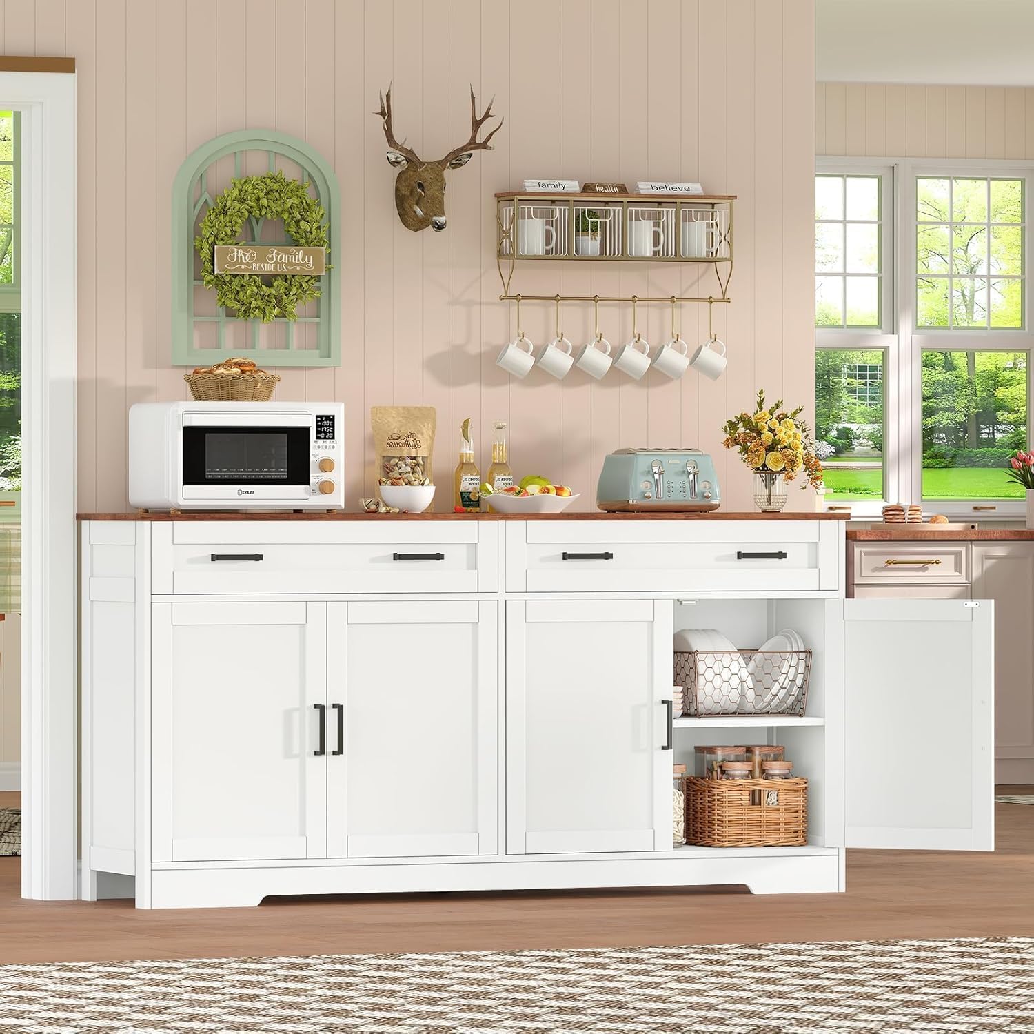 Thumbnail 6 de TEENFON Buffet Cabinet, 2 Drawers, 4 Doors and Adjustable Shelves