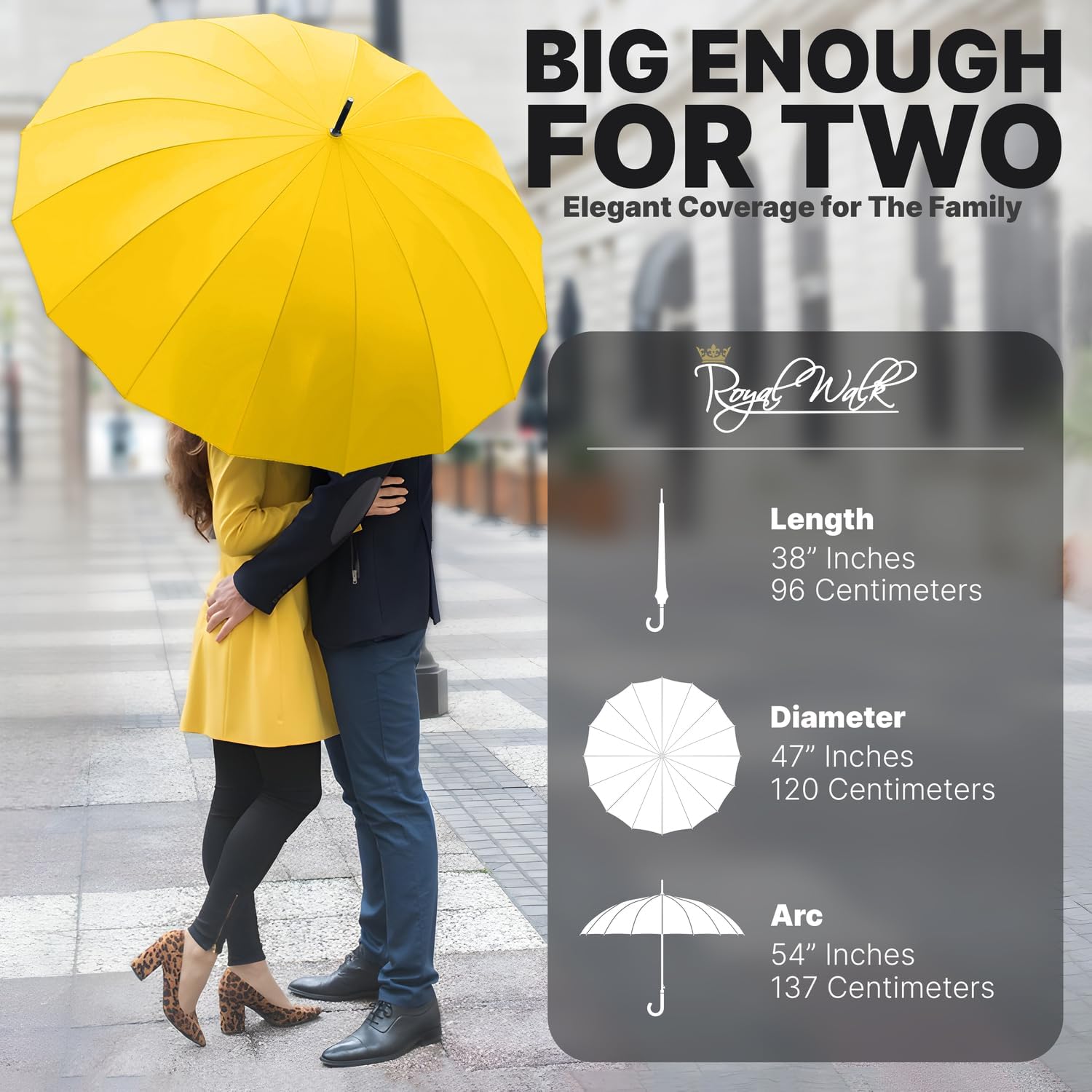Thumbnail 1 de Royal Walk Windproof Umbrella Black Large 54 Inch Automatic Open (for 2 persons) — Wooden Handle