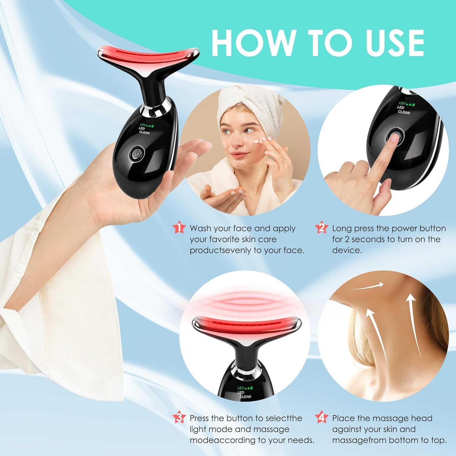 Detalle de Eshomey Gesichtsmassagegerät gegen Falten mit 3 Modi und 45℃ V-Shape EMS, Schwarz