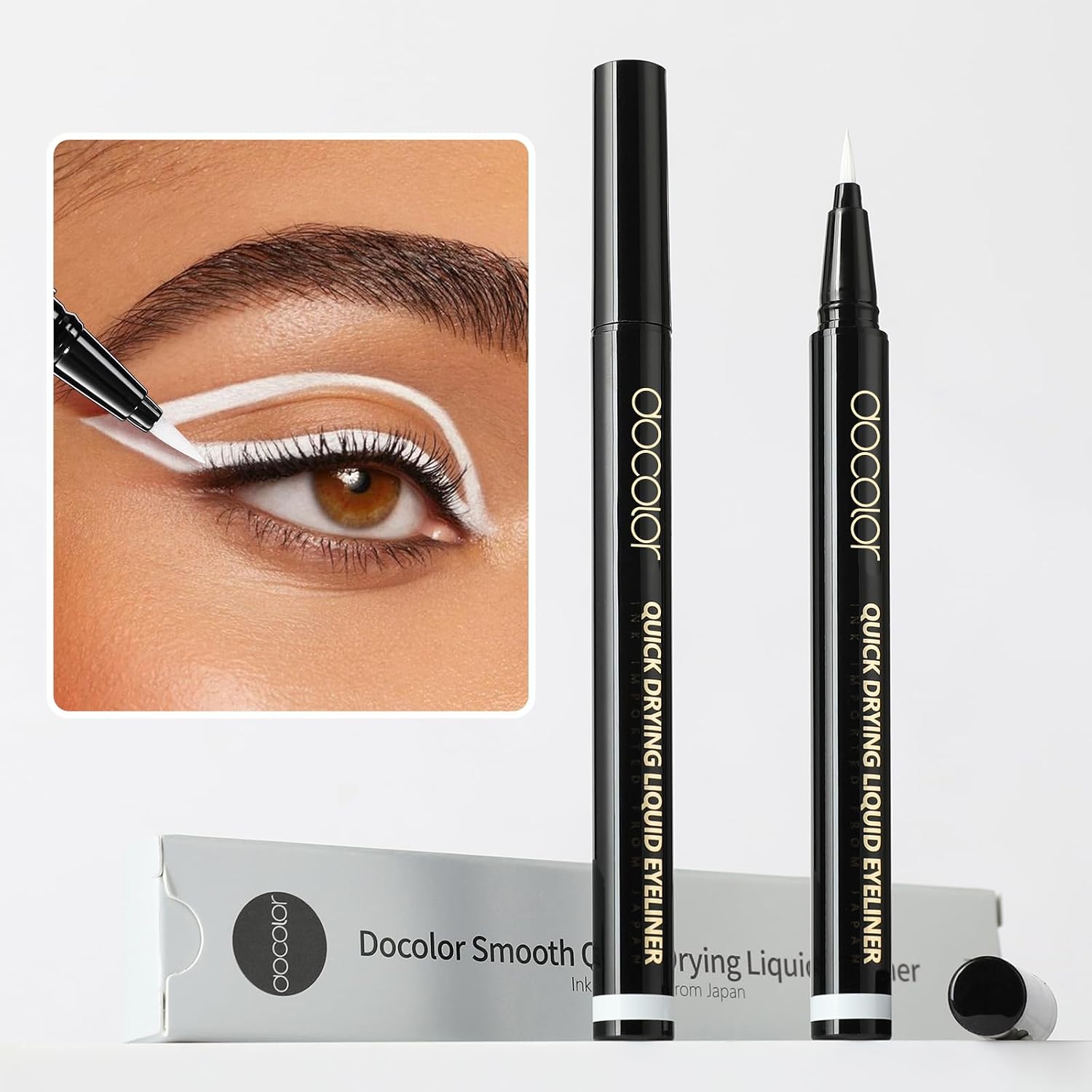 Detalle 2 de docolor Waterproof Eyeliner Pen, White Liquid Liner with Ultra-Fine Tip