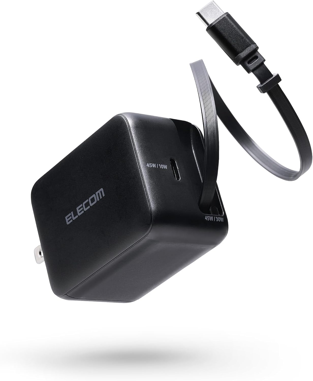 Detalle de エレコム EC-AC12945BK 45W巻き取り式USB-Cケーブル一体型充電器