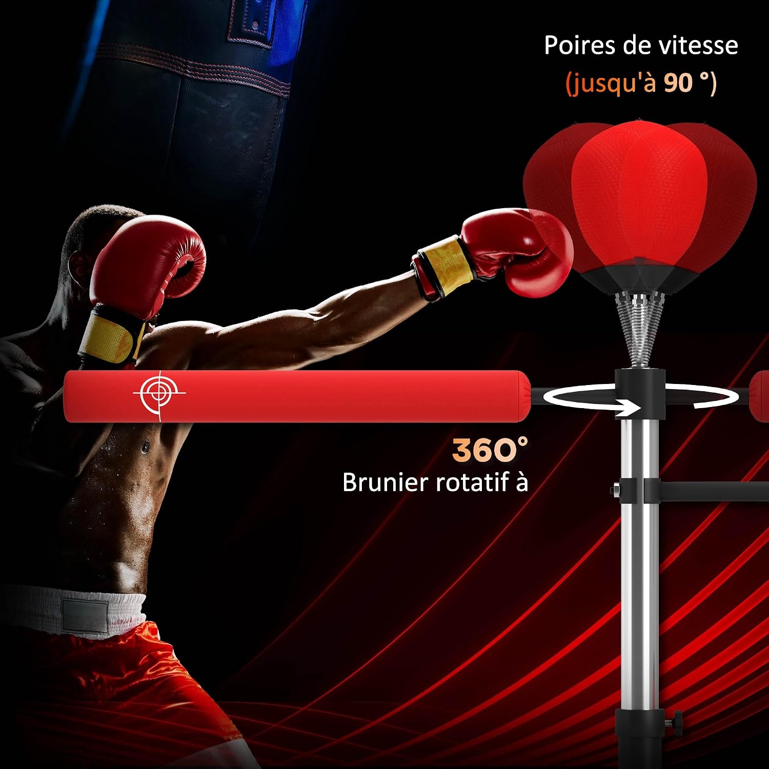 Detalle de HOMCOM Sac de frappe sur pied 4 en 1 avec 2 balles de vitesse, barre rotative et hauteur réglable 160-230 cm