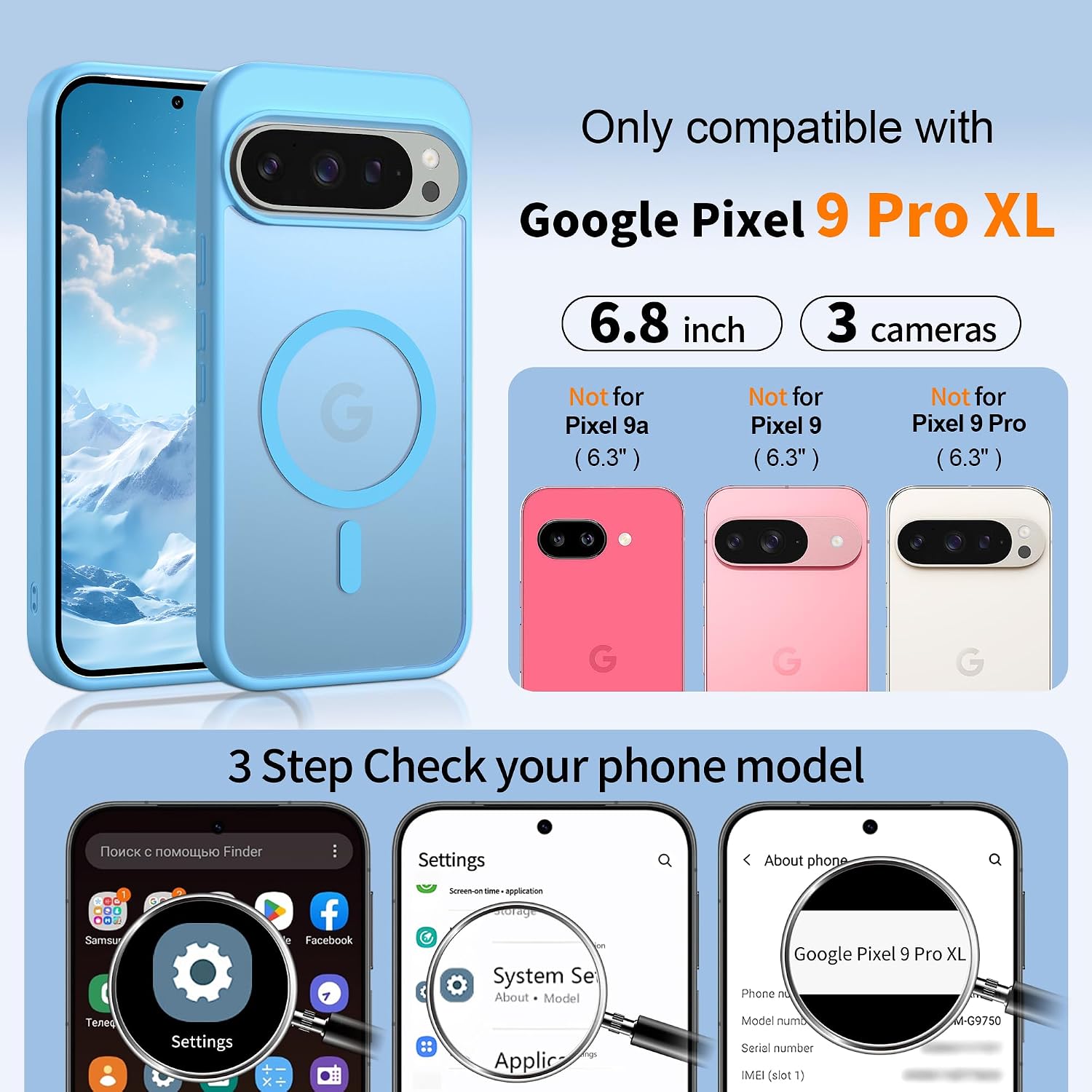 Detalle de Jshru Magnetic Case for Google Pixel 9 Pro XL – Slim Translucent with HD Screen Protectors
