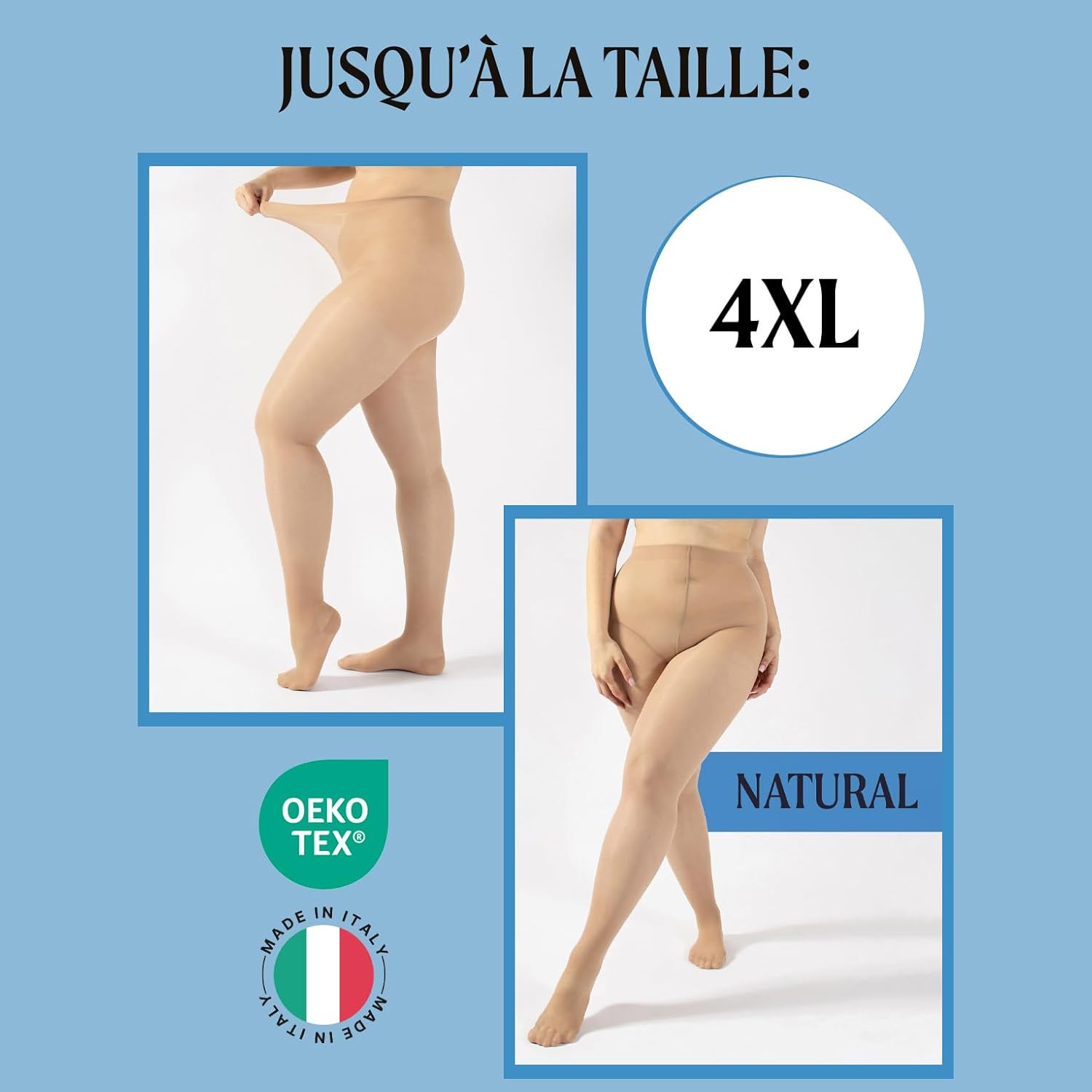 Detalle de CALZITALY PACK 1/2 Paires - Collants de Contention 70 DEN (S à 4XL) fabriqués en Italie