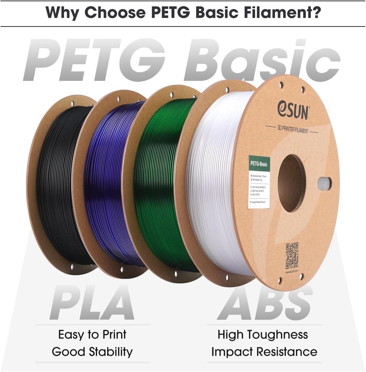 Detalle 2 de eSUN PETG Basic 1,75 mm argento, filamento PETG ad alta tenacità da 1 kg per stampanti 3D