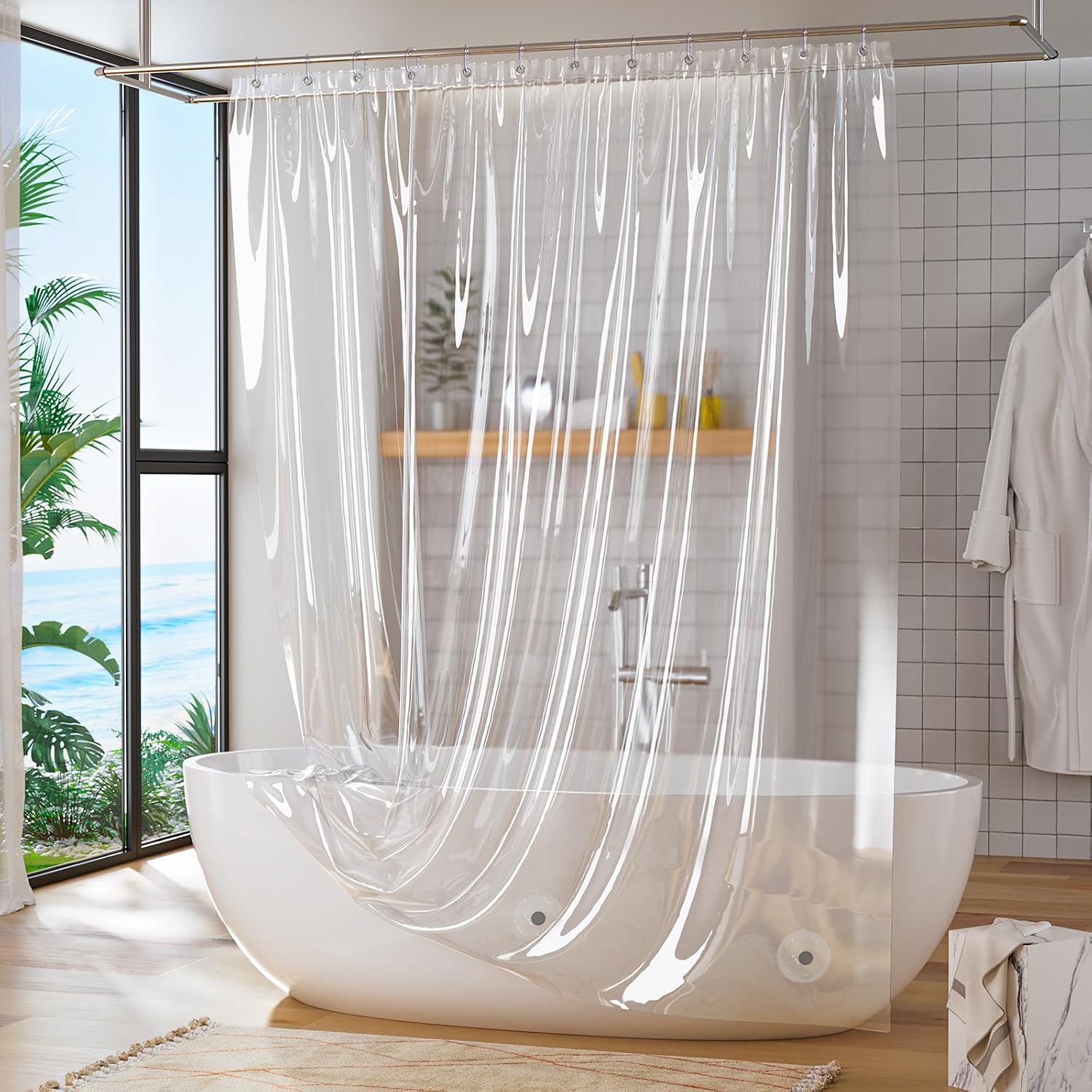 Detalle 2 de Titanker 1 Clear PEVA Shower Curtain Liner, 72 x 72 Inches, with Magnets