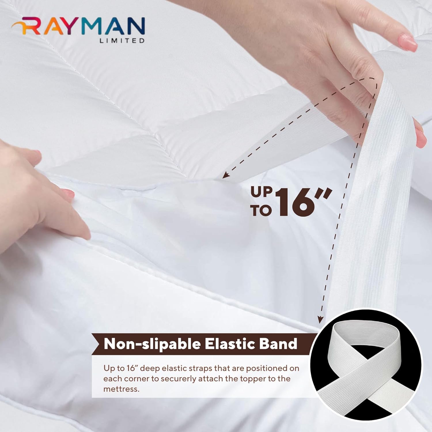 Thumbnail 4 de Rayman Double Size Mattress Topper – 10cm Extra Deep Quilted Topper, 137x190 cm, Breathable Hypoallergenic Filling