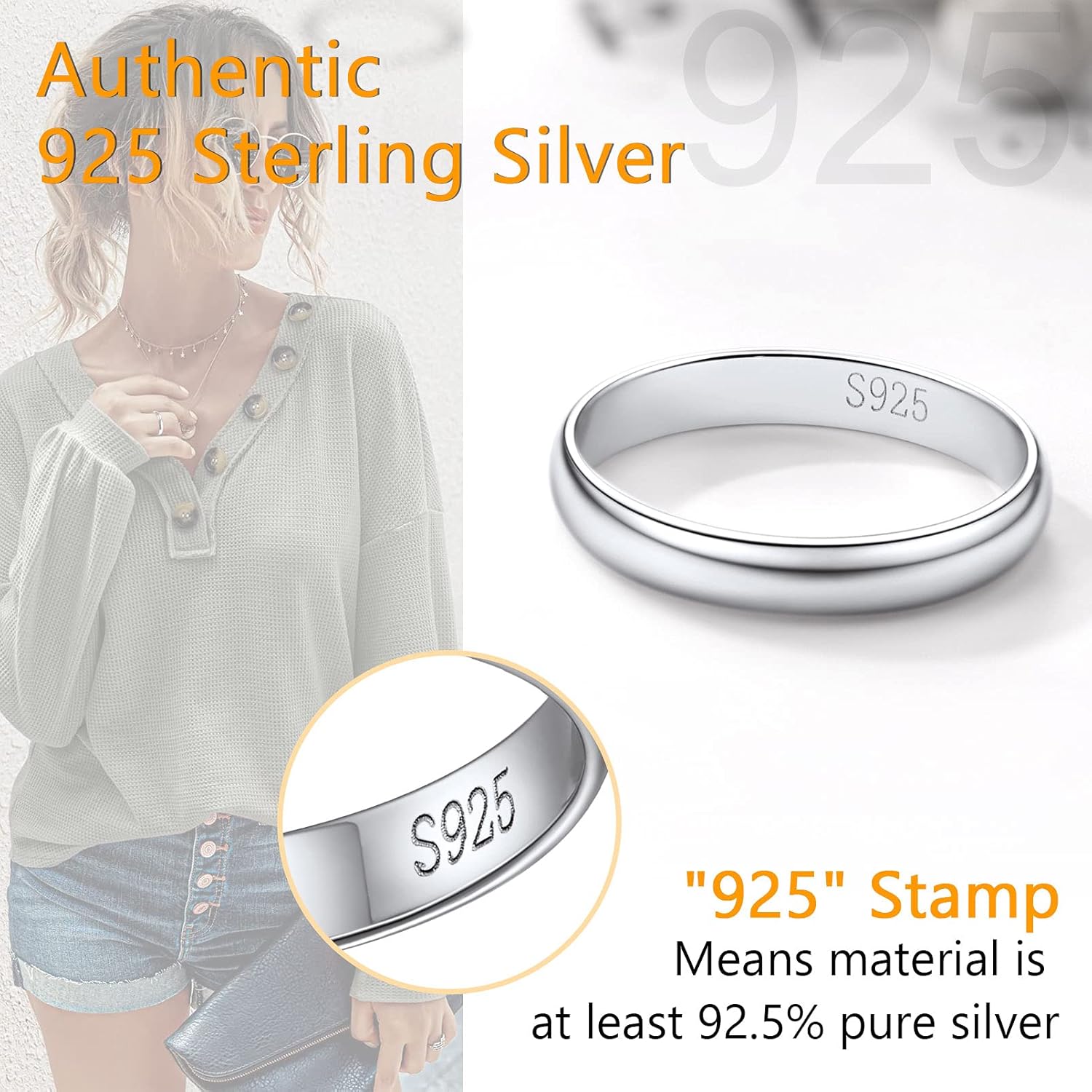 Thumbnail 2 de PROSILVER Bague femme fine 2 mm/3 mm en argent plaqué or blanc/rose — anneaux entrelacés et alliance simple, personnalisable