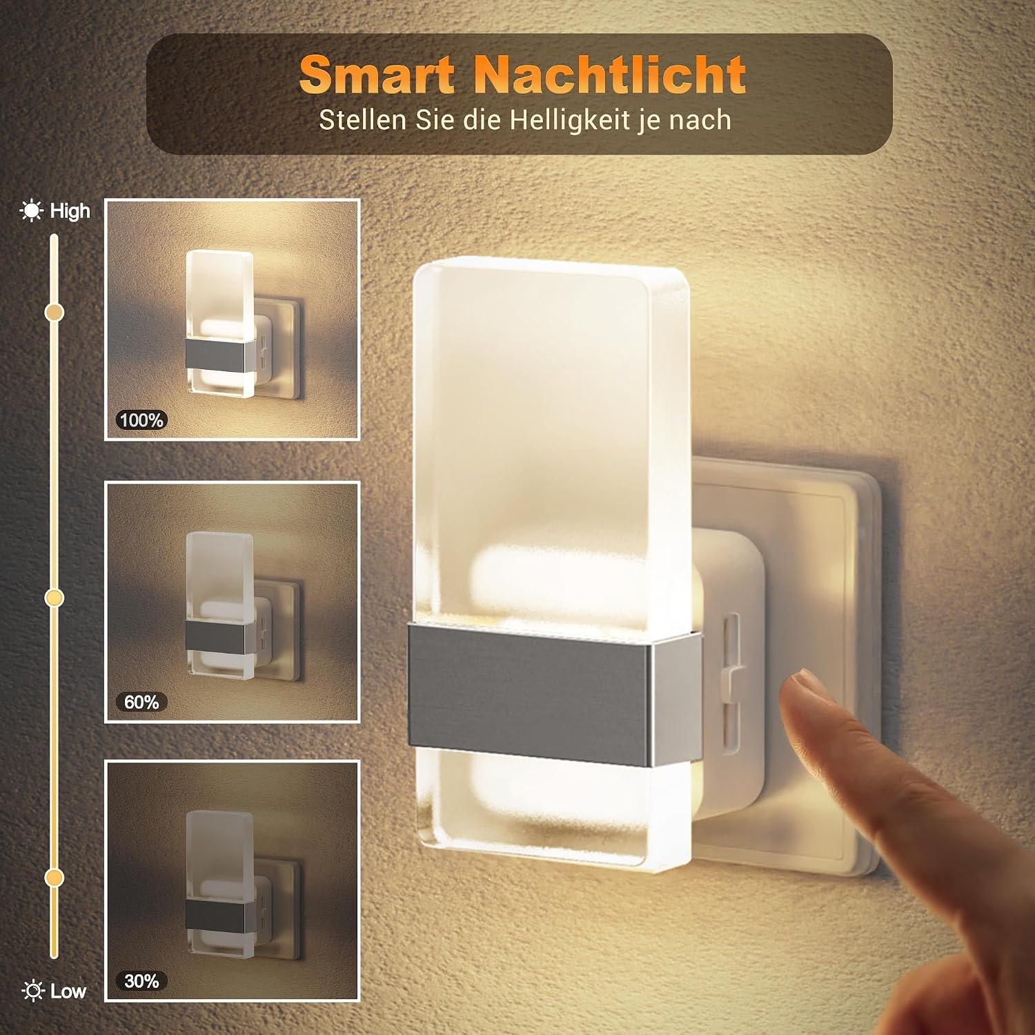 Detalle de JandCase Nachtlicht-Steckdose mit Dämmerungssensor (ohne Bewegungsmelder), dimmbar 0–100 lm, 3000K