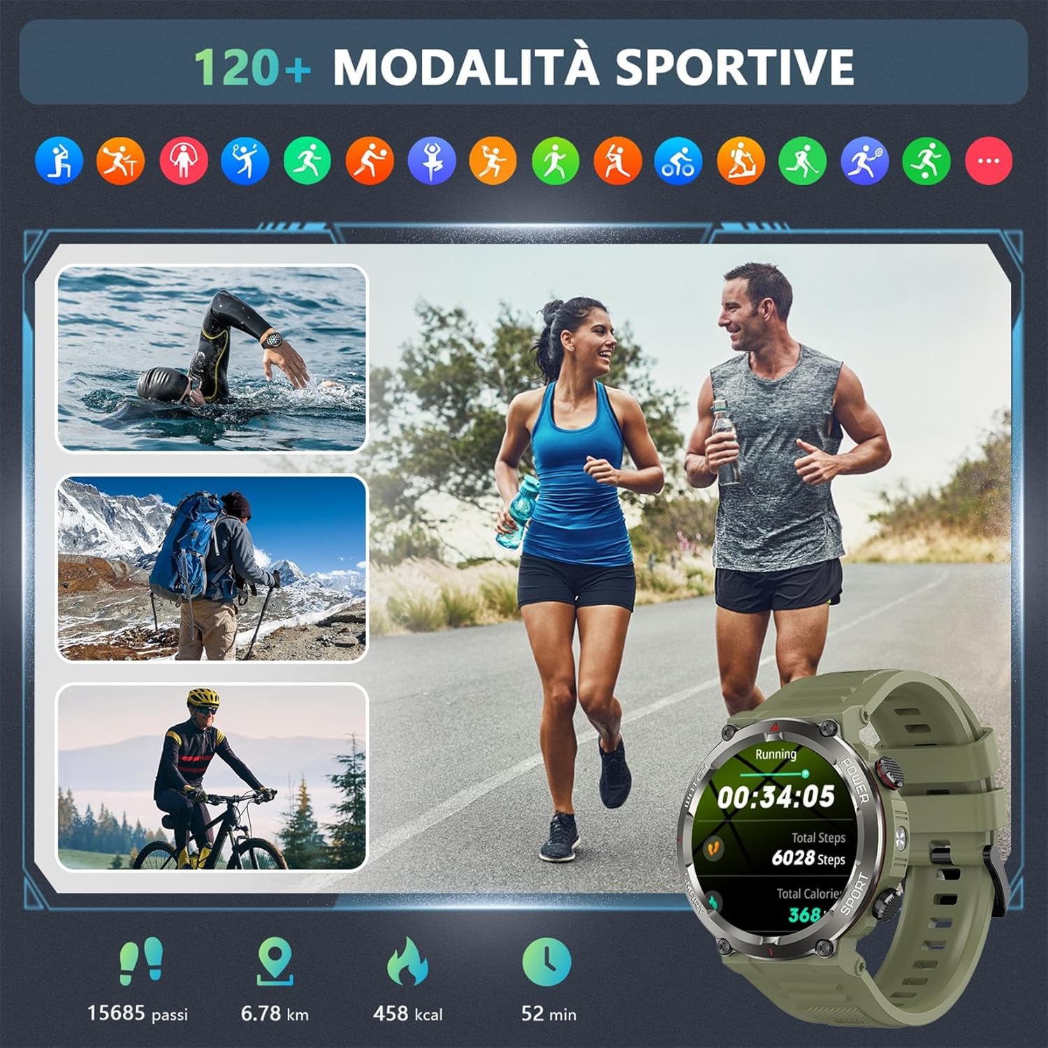 Thumbnail 5 de Baolubao Smartwatch Uomo con Schermo 1.45” HD, Batteria fino a 100 Giorni in Standby, Impermeabile IP68, Torcia LED e Bussola