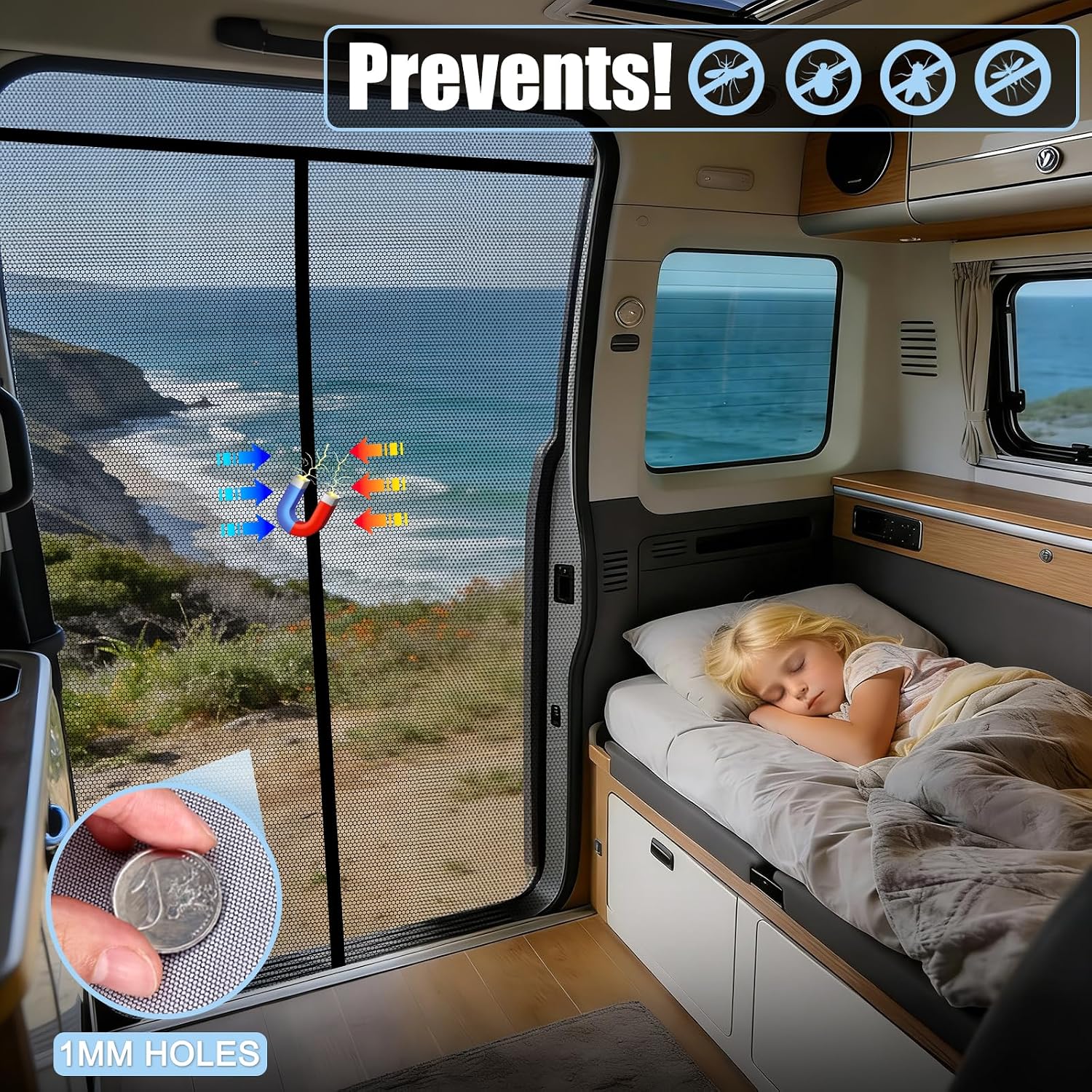 Thumbnail 1 de Moskitonetz Magnetisch für VW T5/T6 Schiebetür – Fliegennetz mit Magnetbefestigung