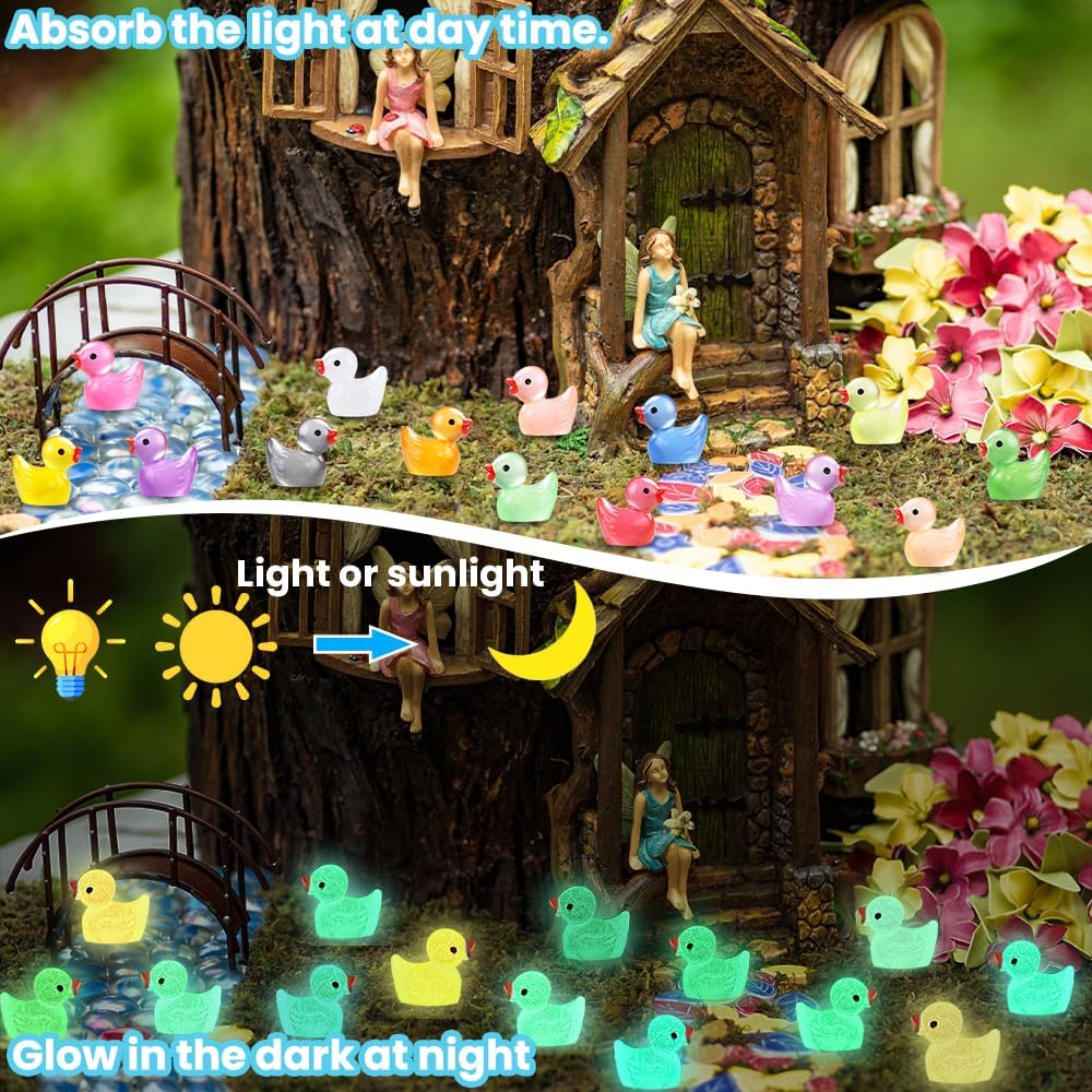 Detalle de DULEFUN 200pc Luminous Mini Resin Ducks (20 Colors) for Micro Gardens, Dollhouses & Glow Crafts