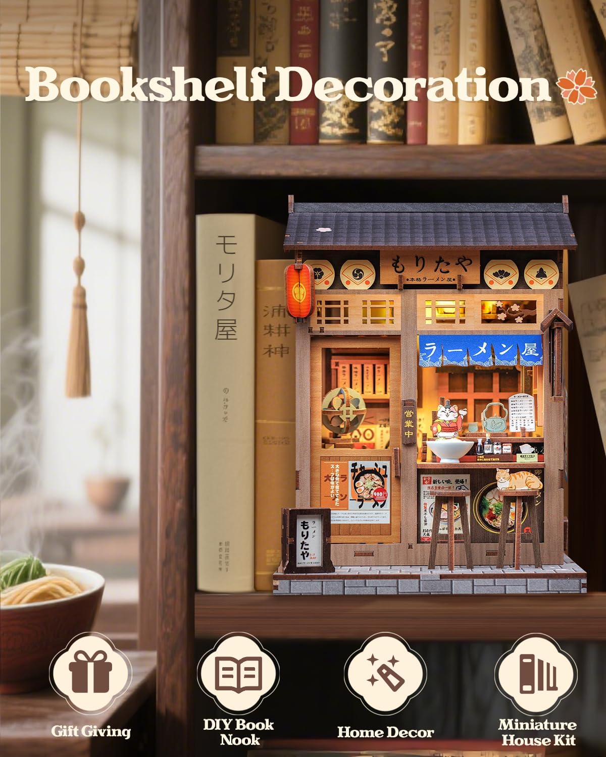 Detalle de CUTEBEE Book Nook Kit – DIY Japanese miniature dollhouse with LED bookshelf decor (Morita-Ya)