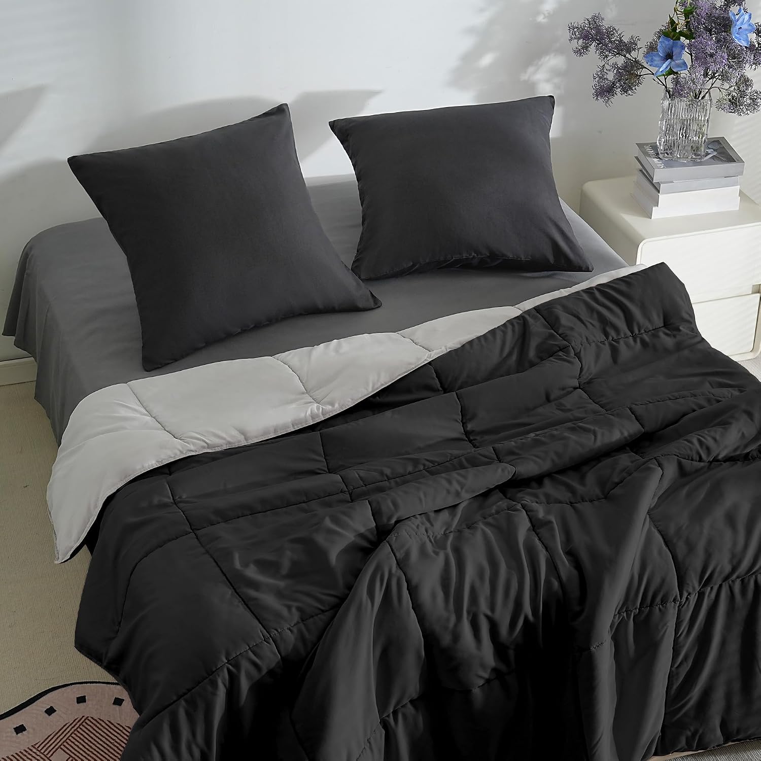 Detalle 2 de Lot de 2 taies d’oreiller AYSW 18 Couleurs en microfibre brossée 65x65 cm noir, fermeture éclair