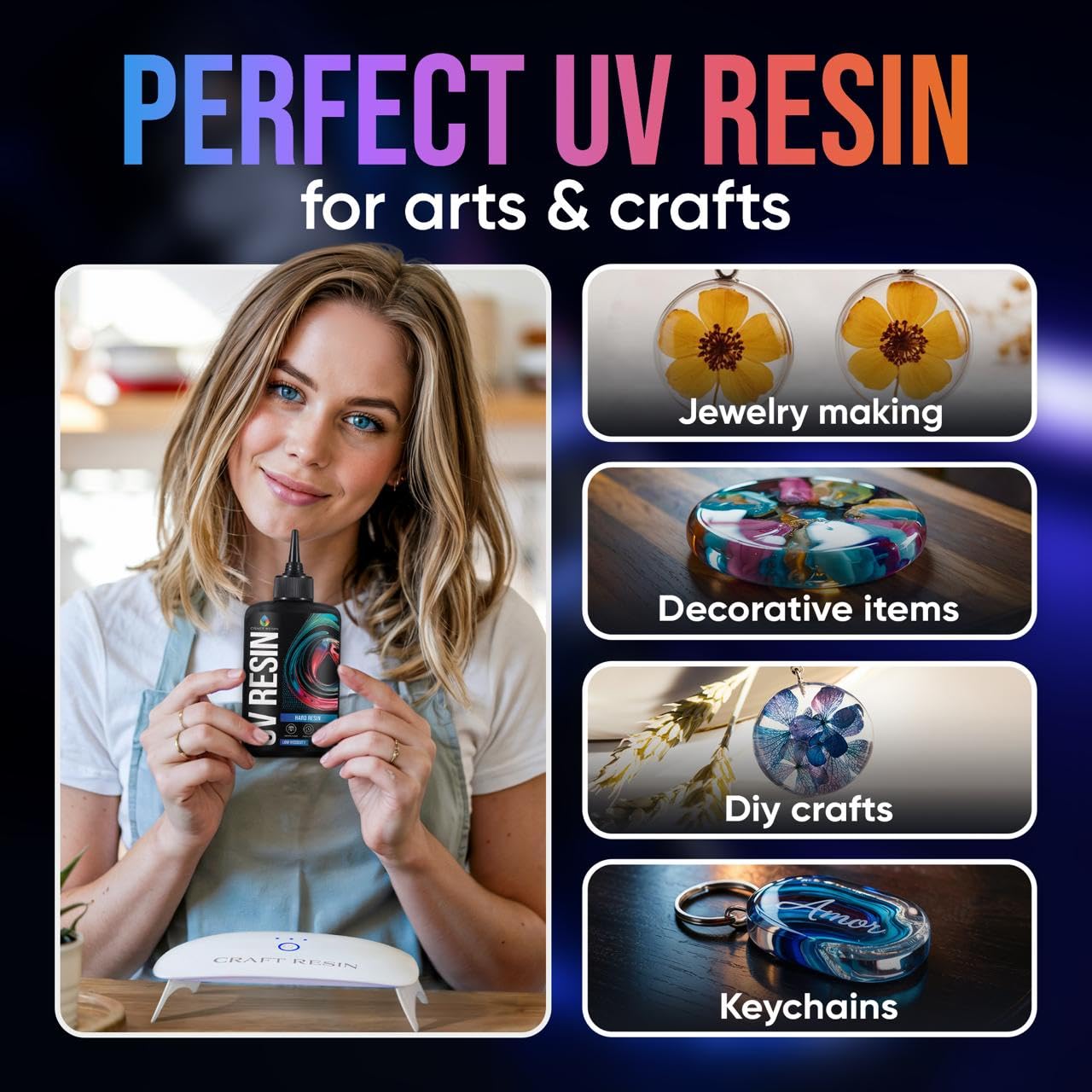 Thumbnail 1 de CRAFT RESIN UV-Harz-Set mit Lampe – 3 x 100 g kristallklares UV-Epoxidharz + 36W Lampe (22 LEDs) für Schmuck & DIY