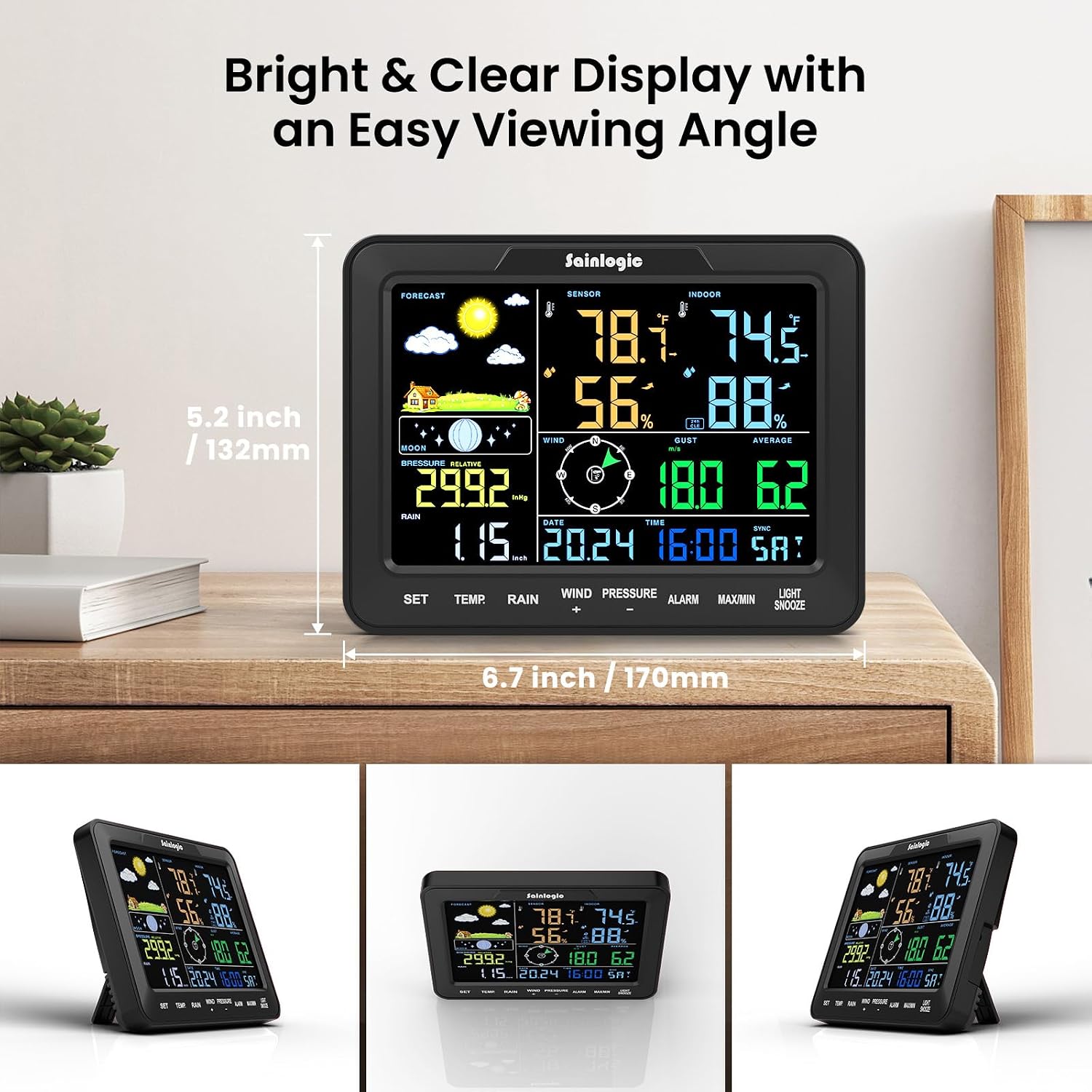 Thumbnail 6 de Sainlogic 12-in-1 Wireless Weather Station with Rain Gauge, Large LCD Display